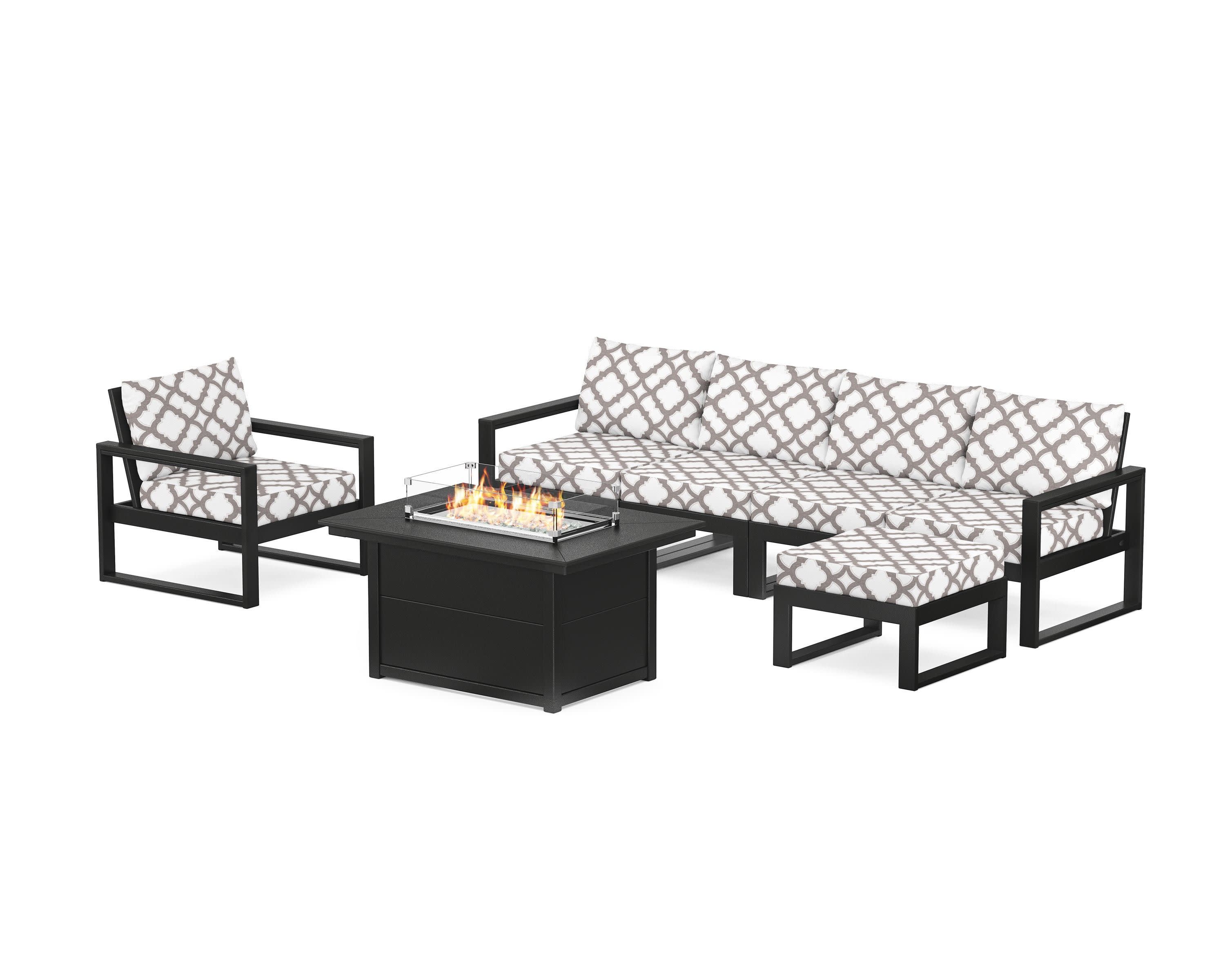 EDGE Sectional Lounge and Fire Pit Set in Black / Trellis Grey Mist