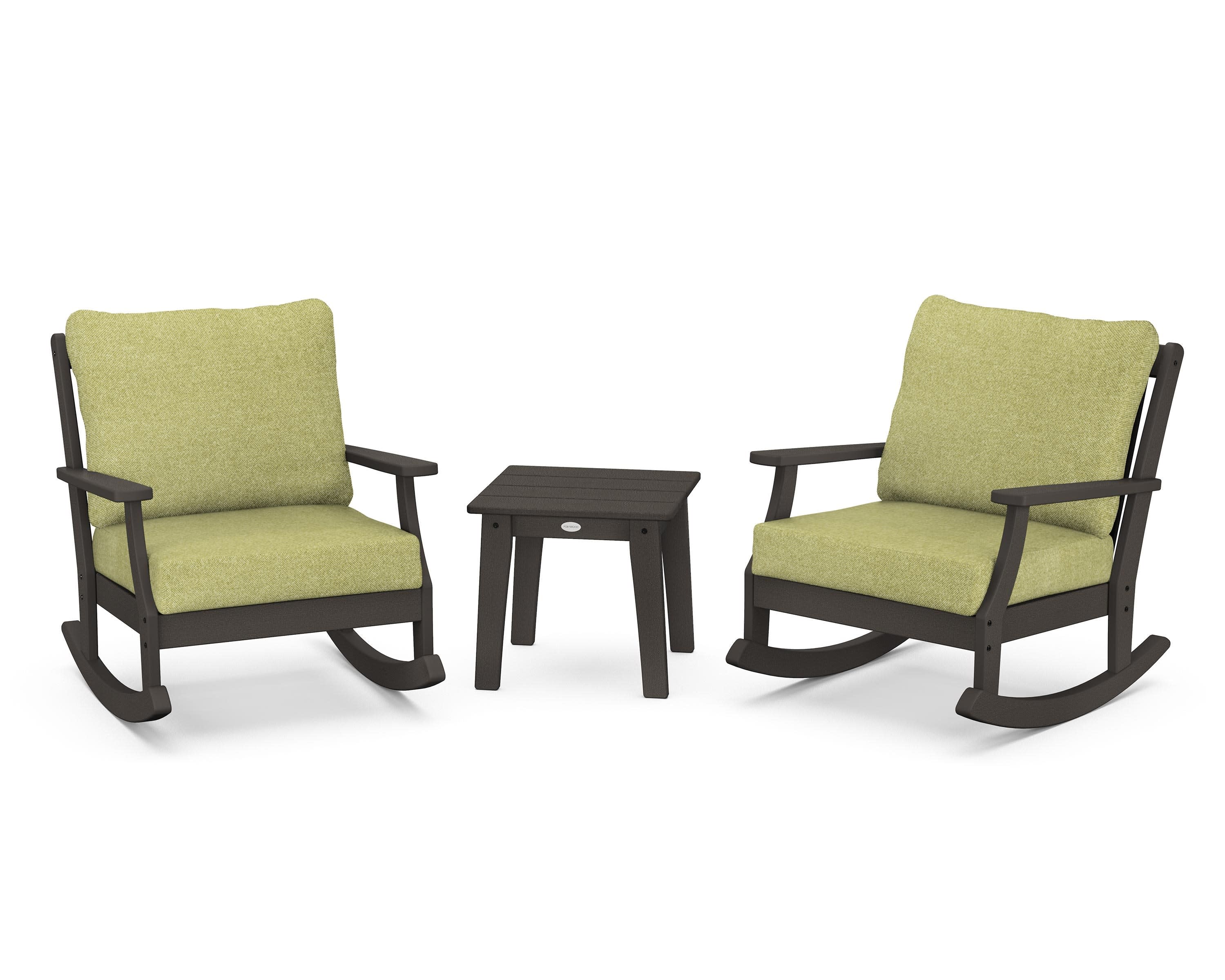 Braxton 3-Piece Deep Seating Rocker Set in Vintage Coffee / Chartreuse Boucle