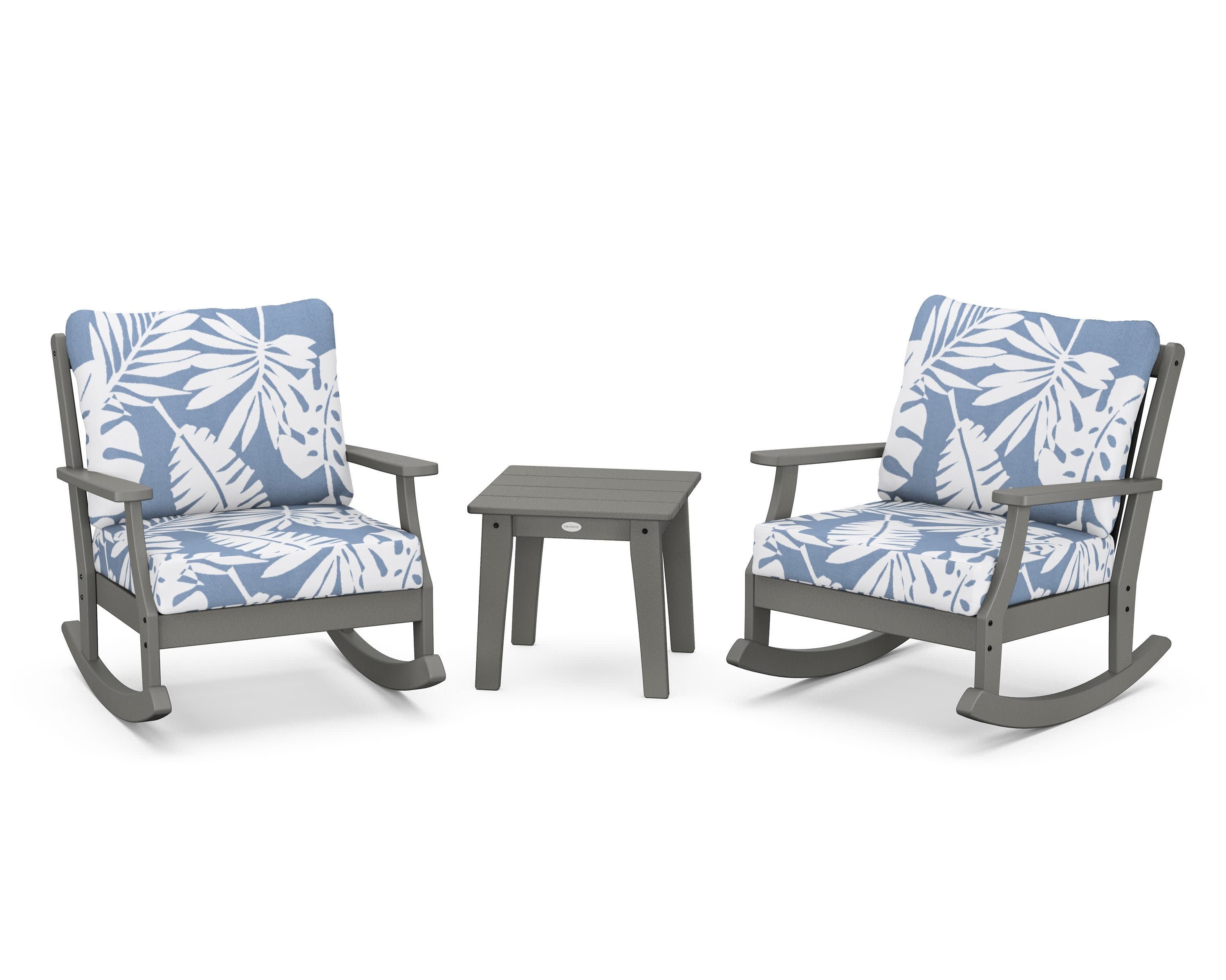 Braxton 3-Piece Deep Seating Rocker Set in Slate Grey / Leaf Sky Blue