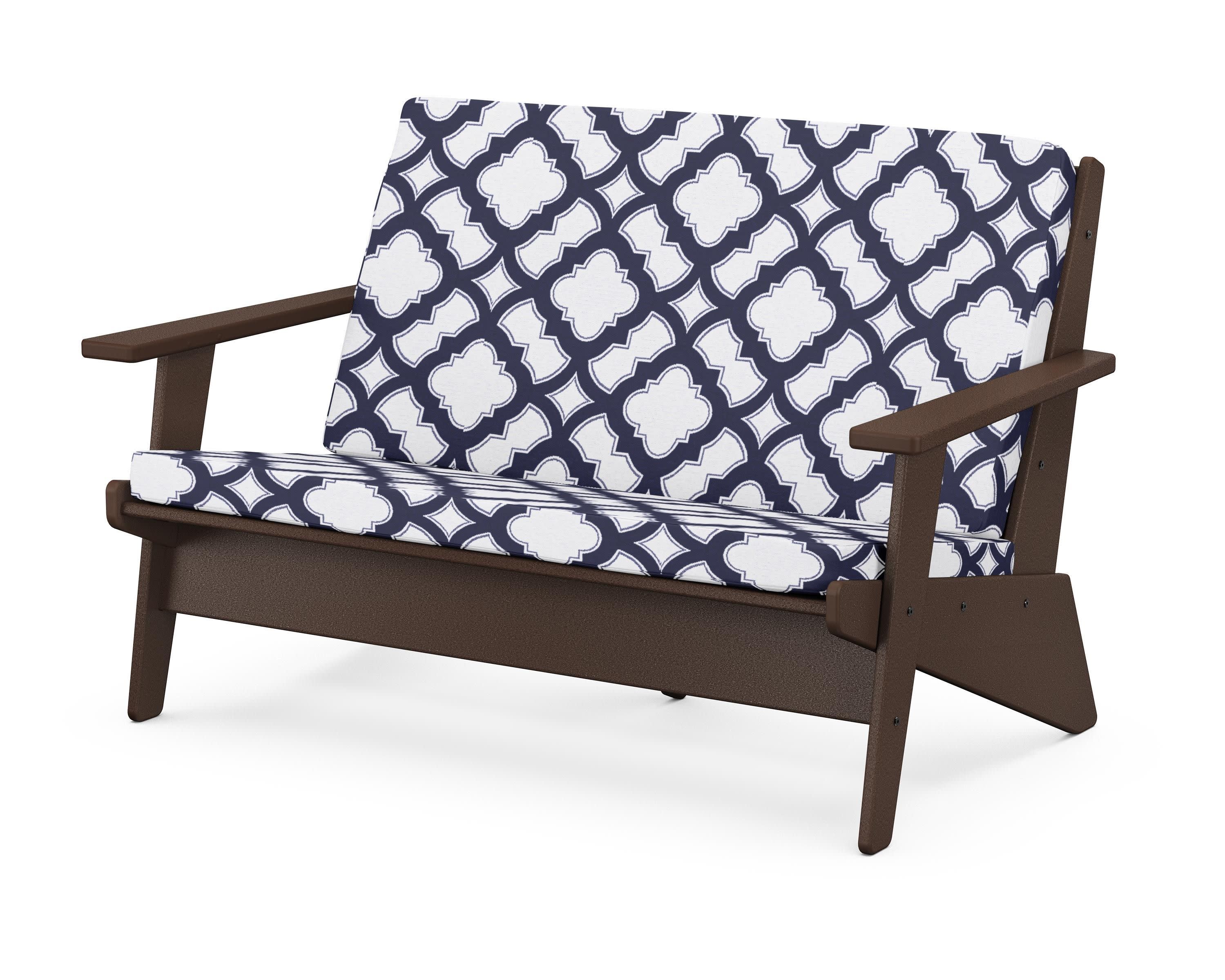 Riviera Modern Lounge Loveseat in Mahogany / Trellis Navy
