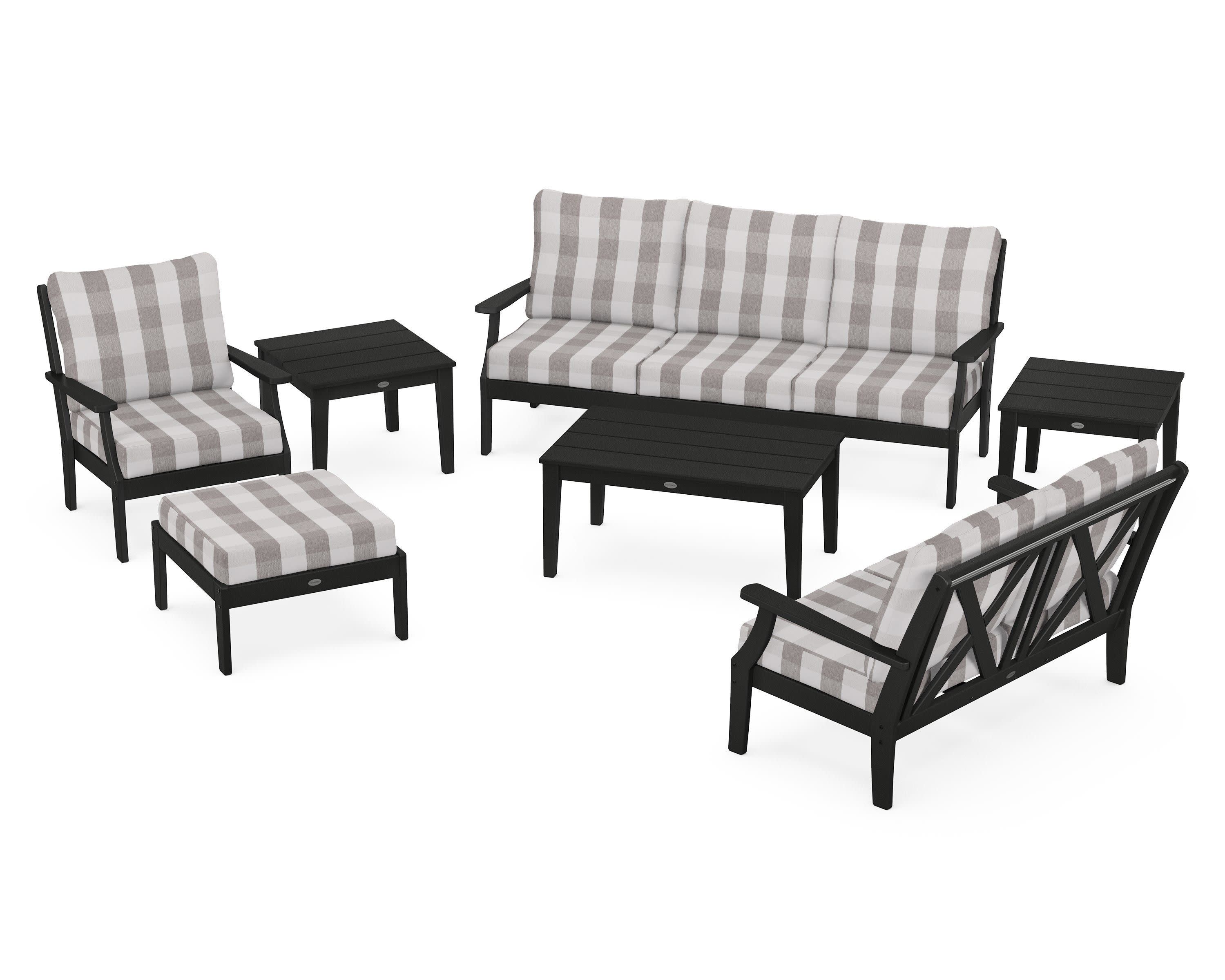 Braxton 7-Piece Deep Seating Set in Black / Buffalo Plaid Grey Mist