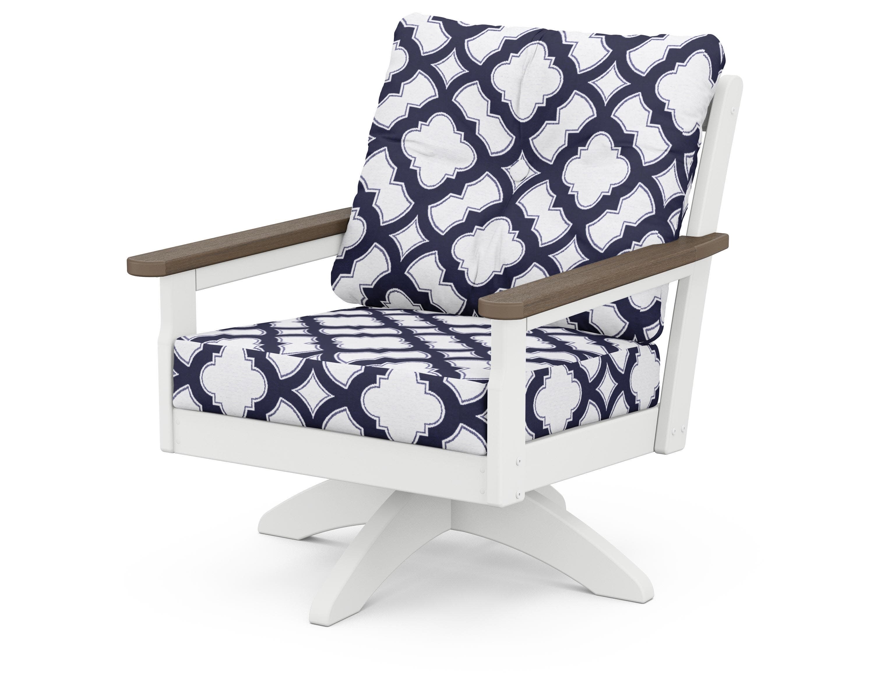 Vineyard Deep Seating Swivel Chair in White / Kona / Trellis Navy