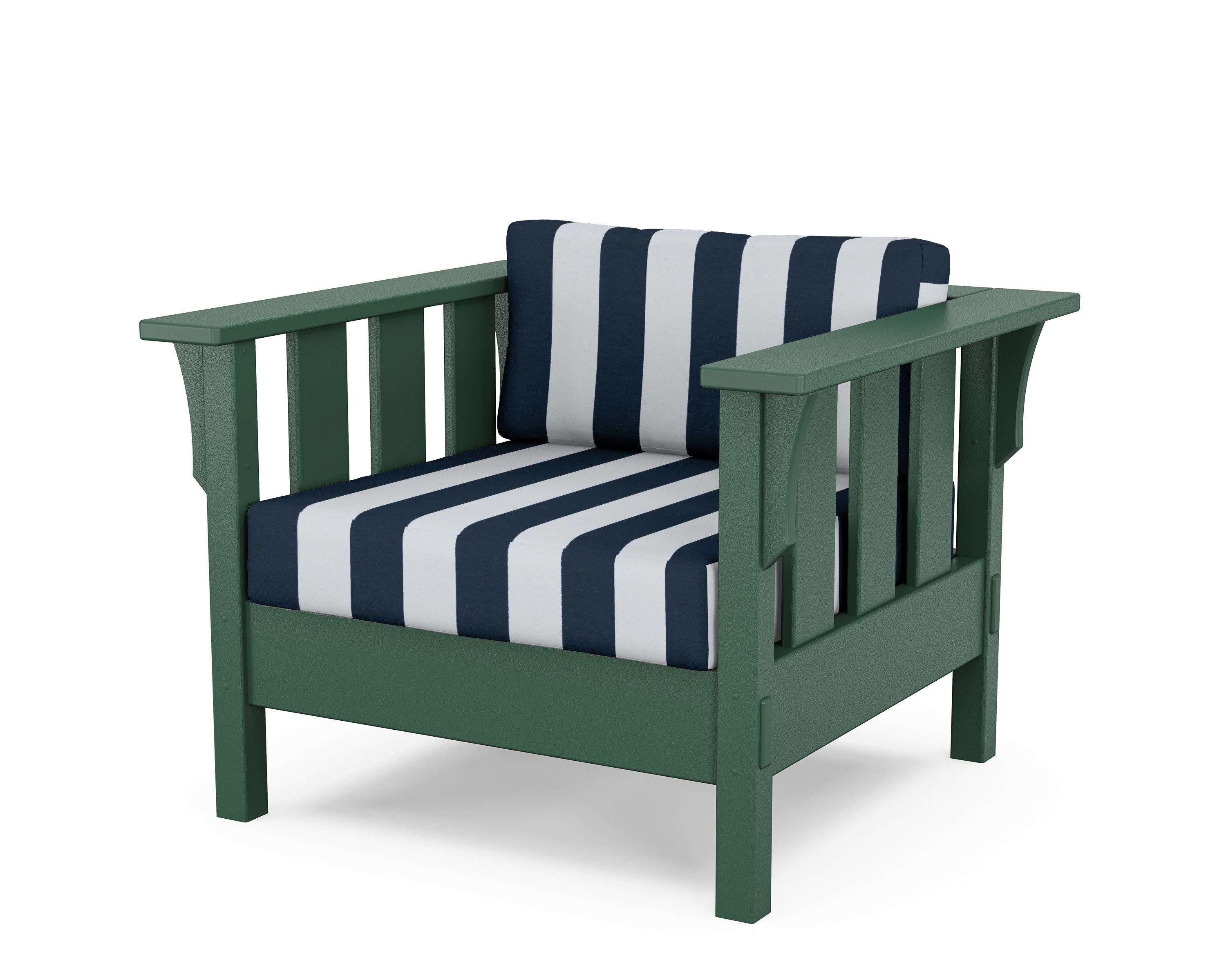 Acadia Deep Seating Chair in Green / Cabana Stripe Marine Indigo