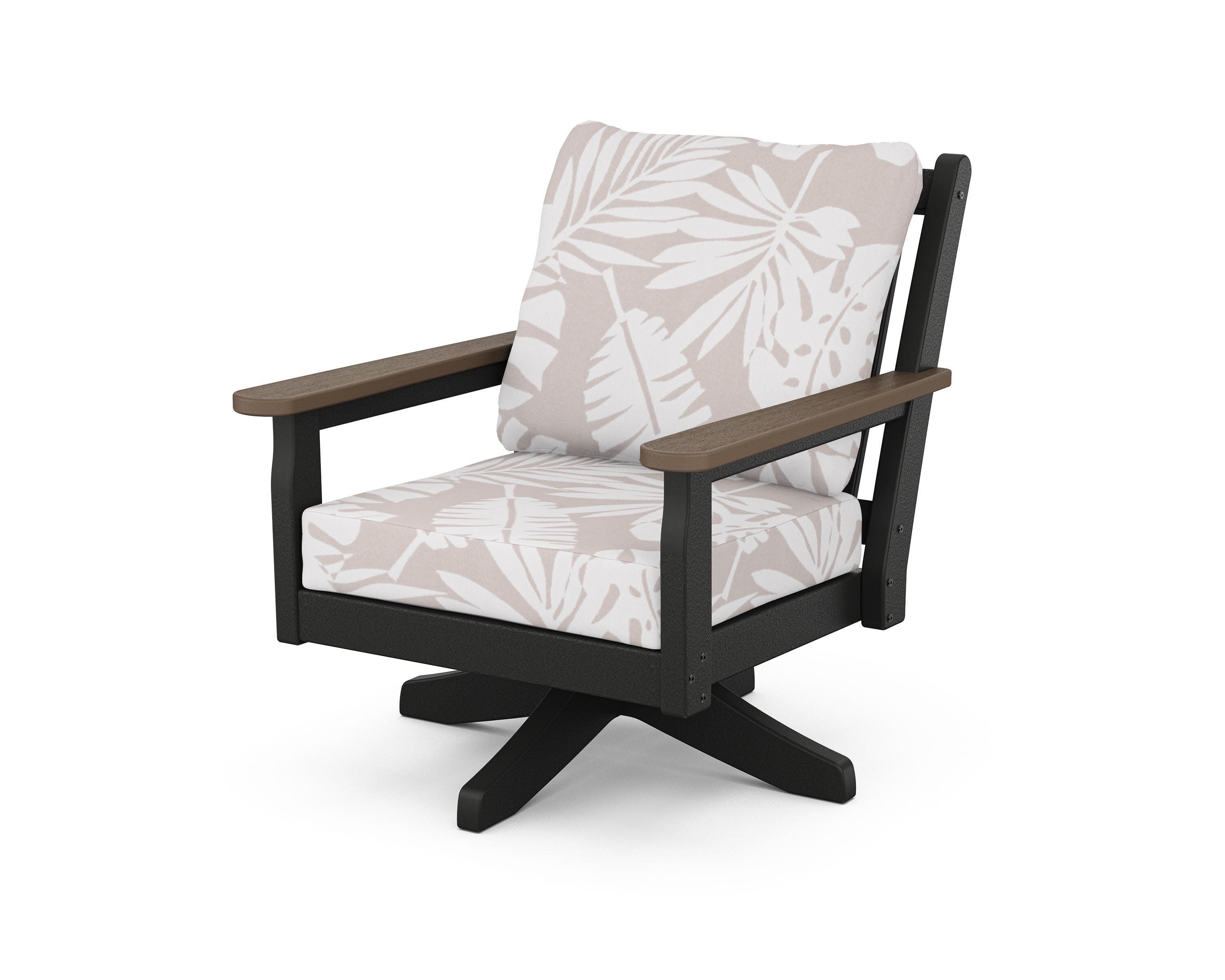 Chippendale Deep Seating Swivel Chair in Black / Kona / Leaf Dune Burlap