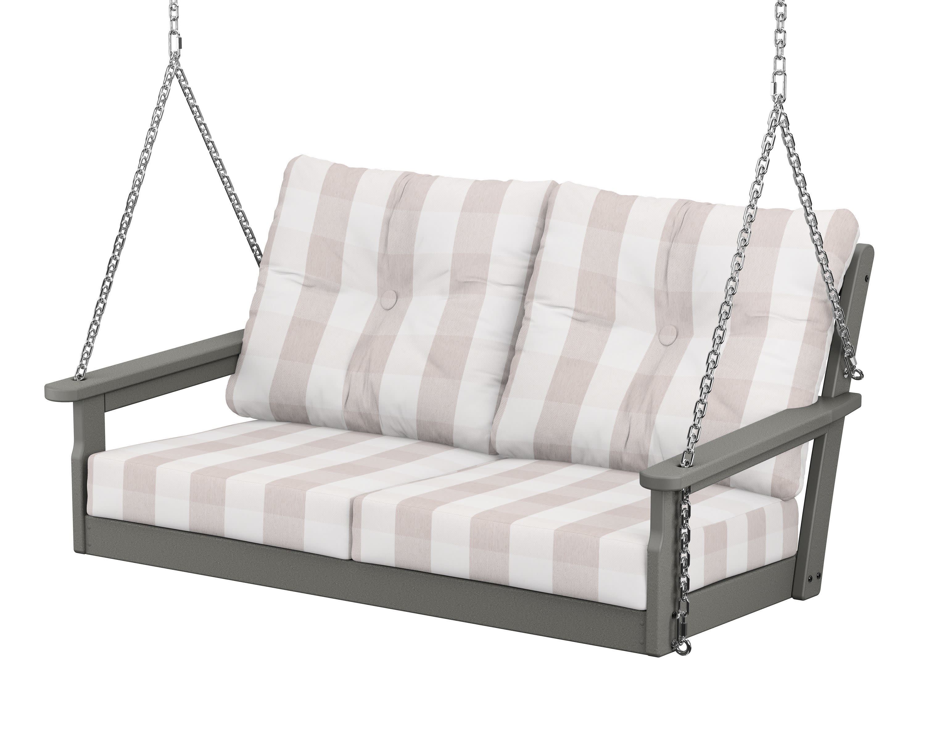 Vineyard Deep Seating Swing in Slate Grey / Buffalo Plaid Dune Burlap