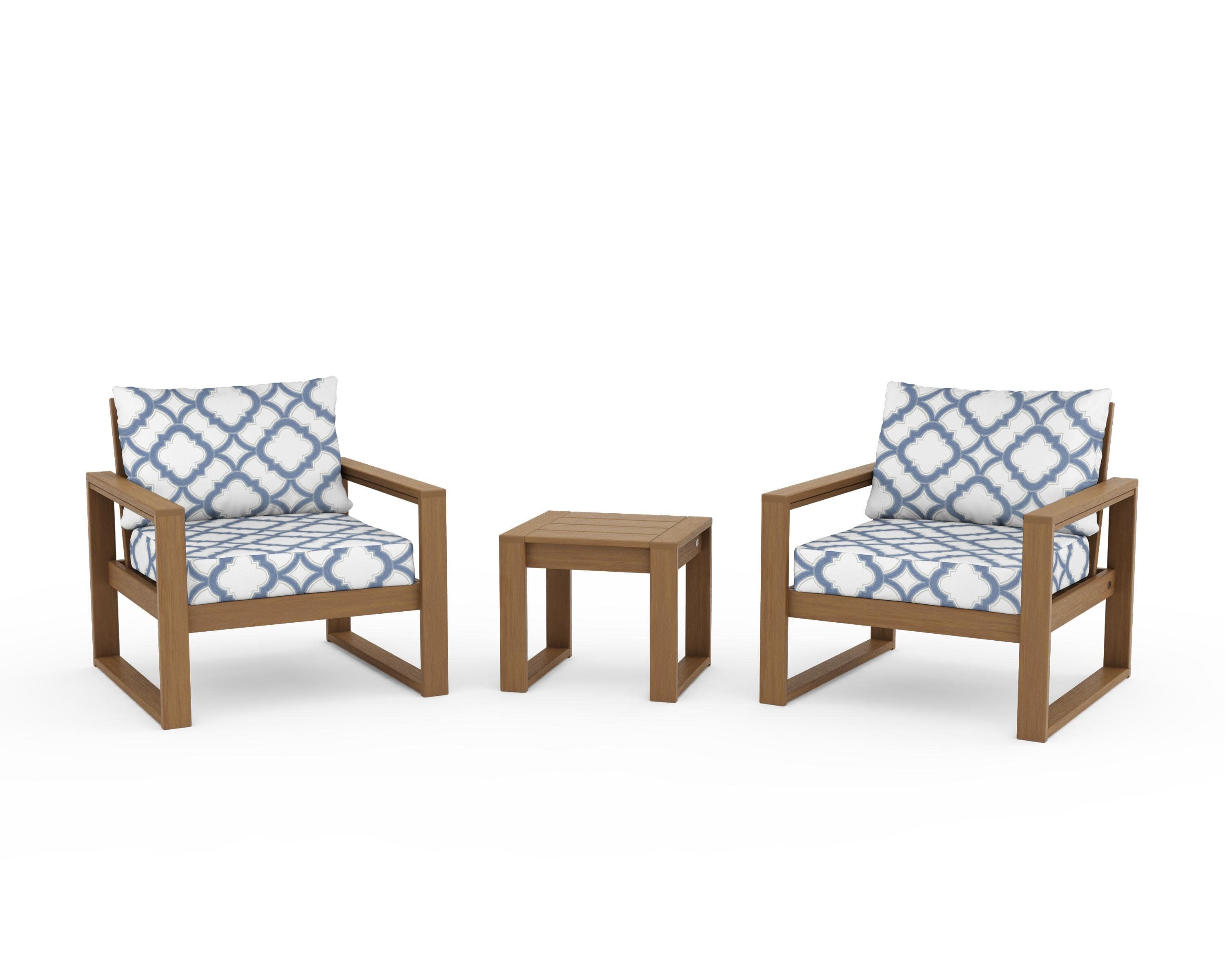 EDGE Sectional 3-Piece Deep Seating Set in Natural / Trellis Sky Blue