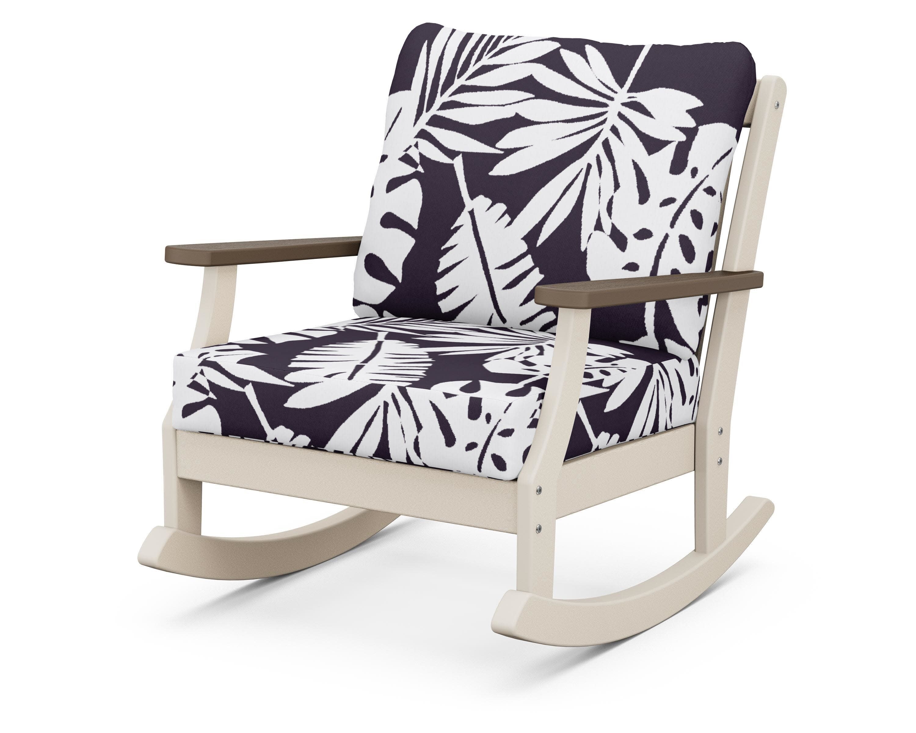 Braxton Deep Seating Rocking Chair in Sand / Kona / Leaf Navy