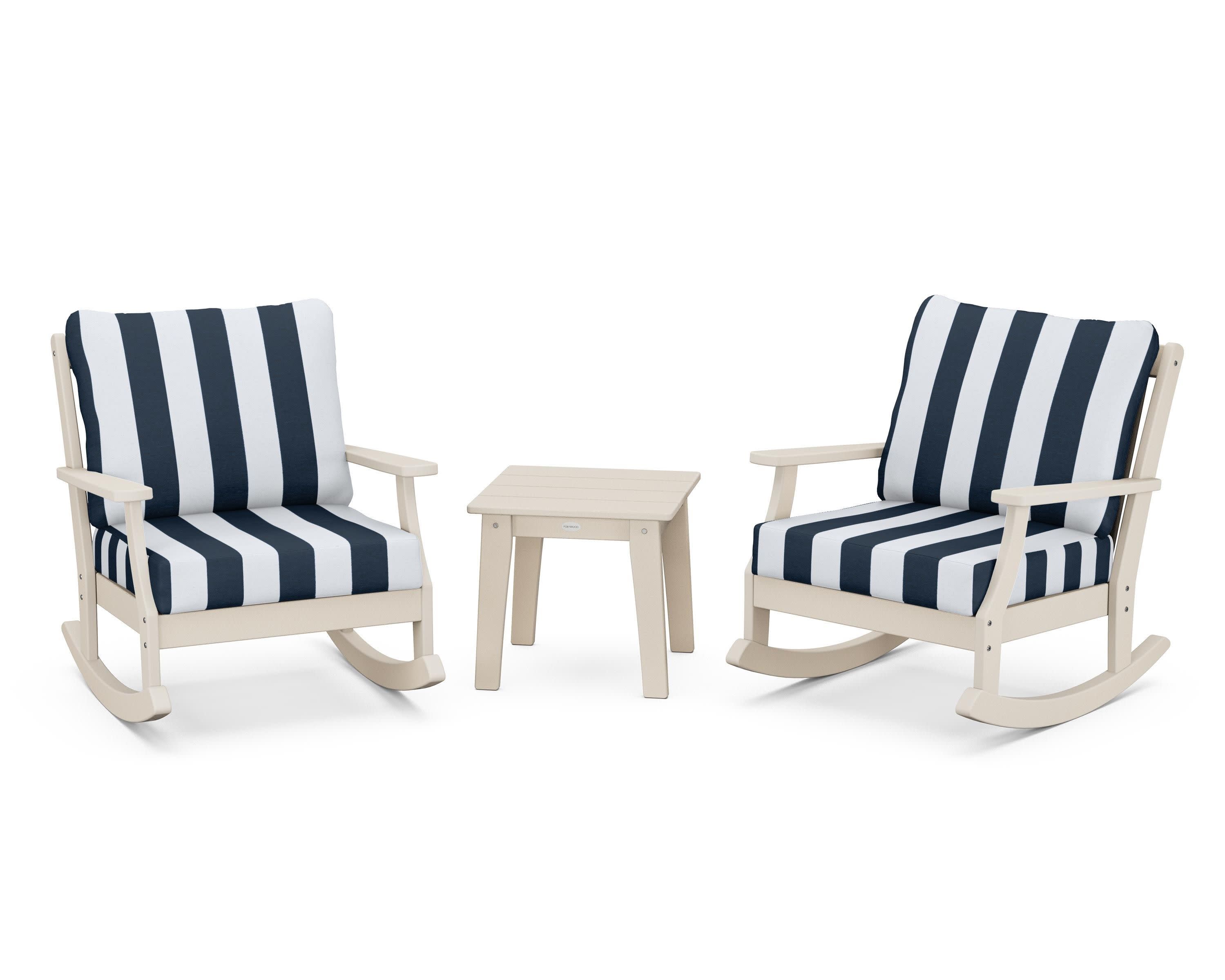 Braxton 3-Piece Deep Seating Rocker Set in Sand / Cabana Stripe Marine Indigo