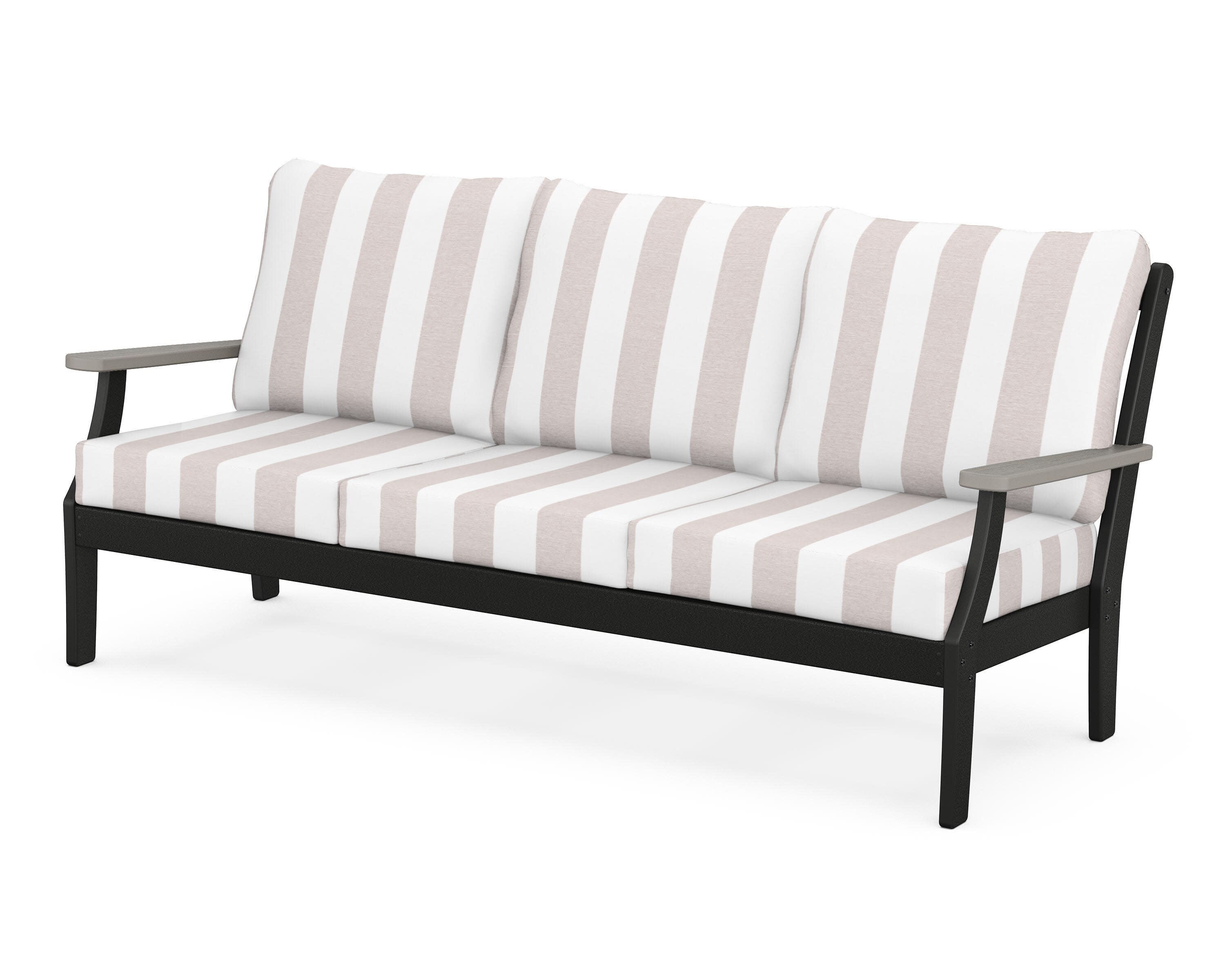 Braxton Deep Seating Sofa in Black / Driftwood / Cabana Stripe Dune Burlap
