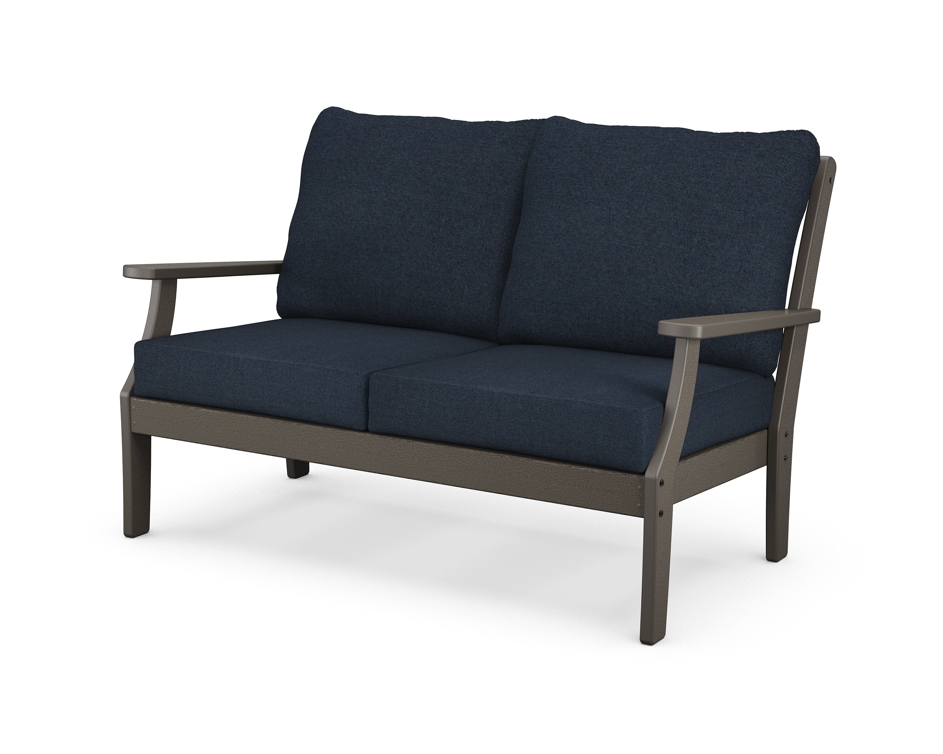 Braxton Deep Seating Loveseat in Vintage Coffee / Marine Indigo
