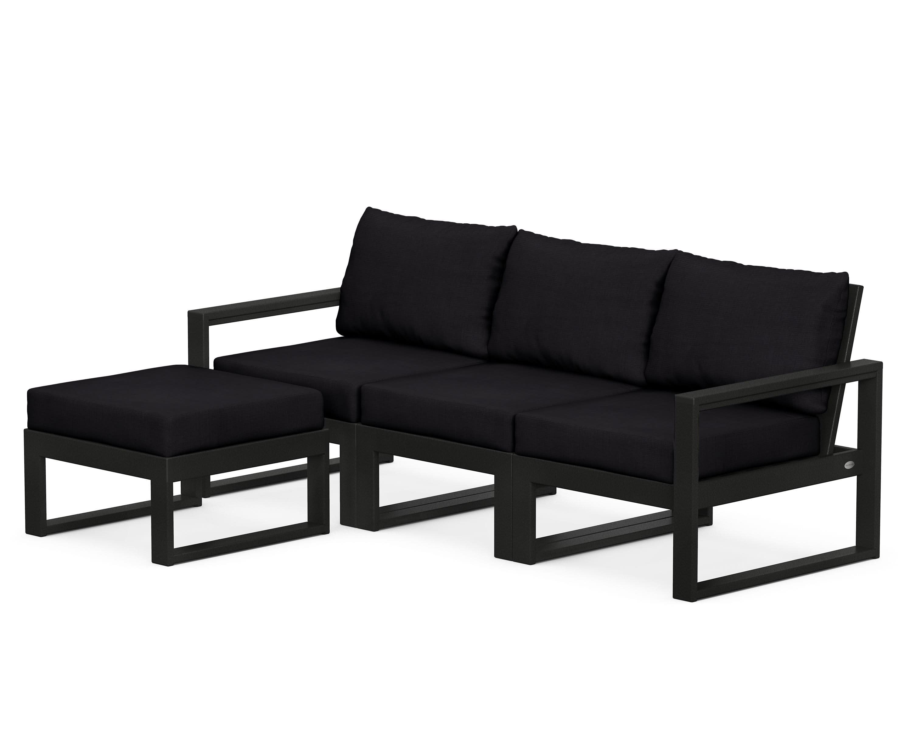 EDGE 4-Piece Modular Deep Seating Set with Ottoman in Black / Midnight Linen