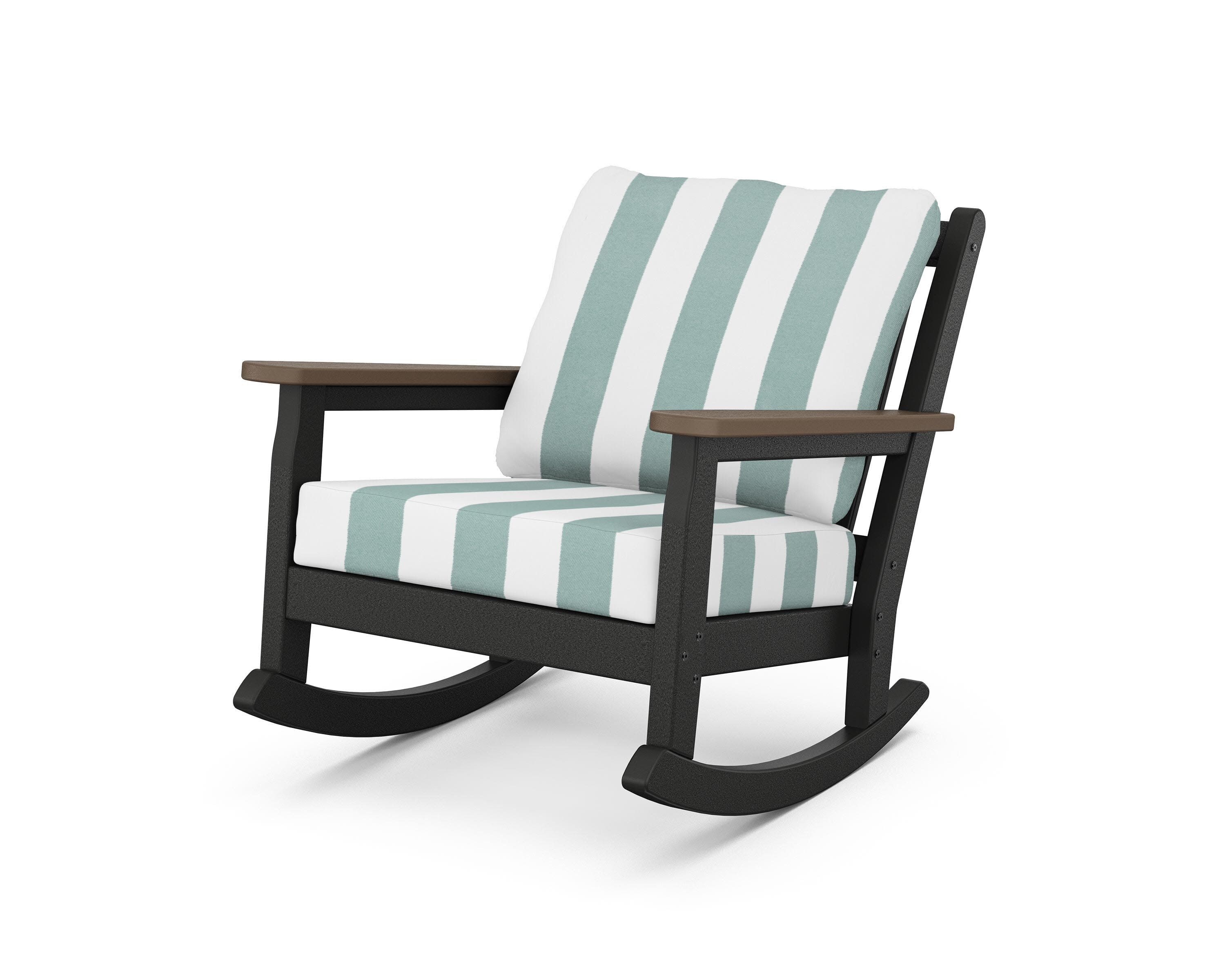 Chippendale Deep Seating Rocking Chair in Black / Kona / Cabana Stripe Glacier Spa