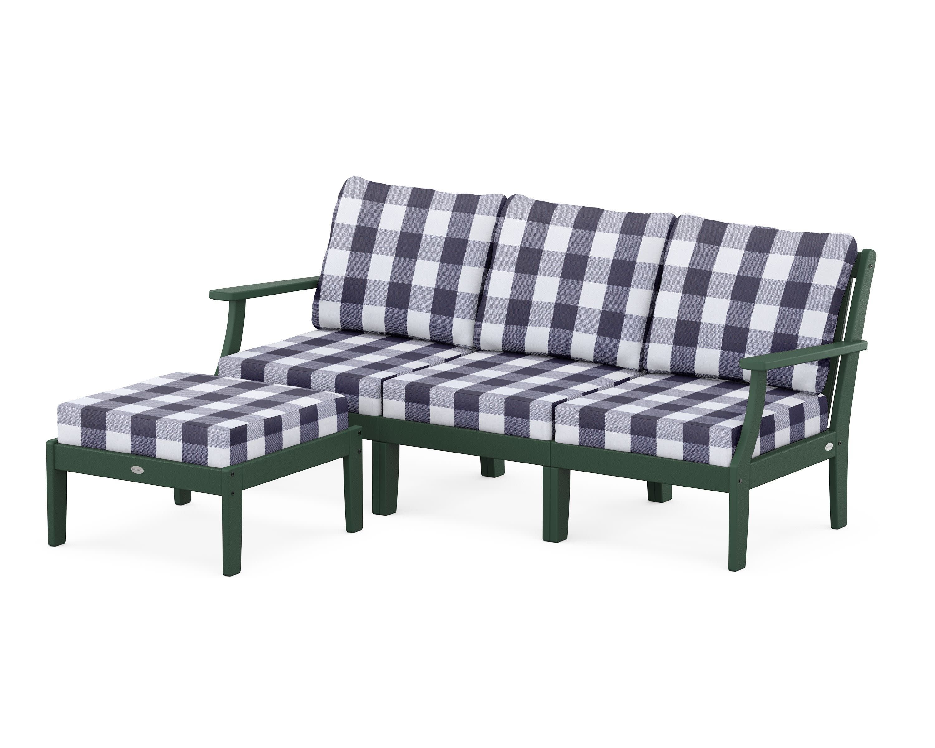 Braxton Modular 4-Piece Deep Seating Set with Ottoman in Green / Buffalo Plaid Navy