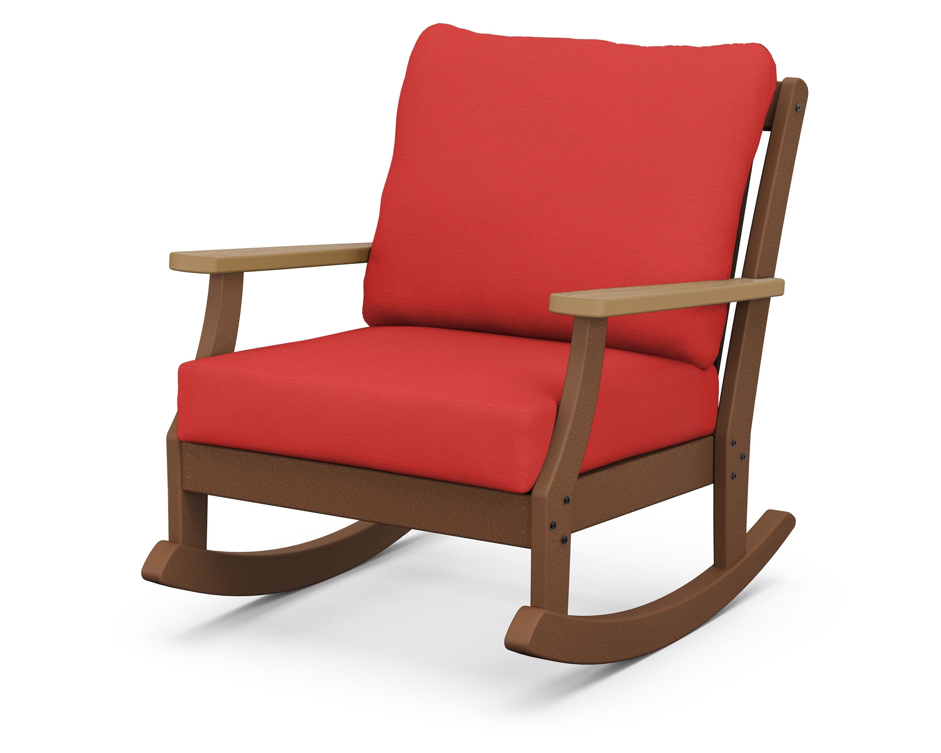 Braxton Deep Seating Rocking Chair in Teak / Natural / Crimson Linen