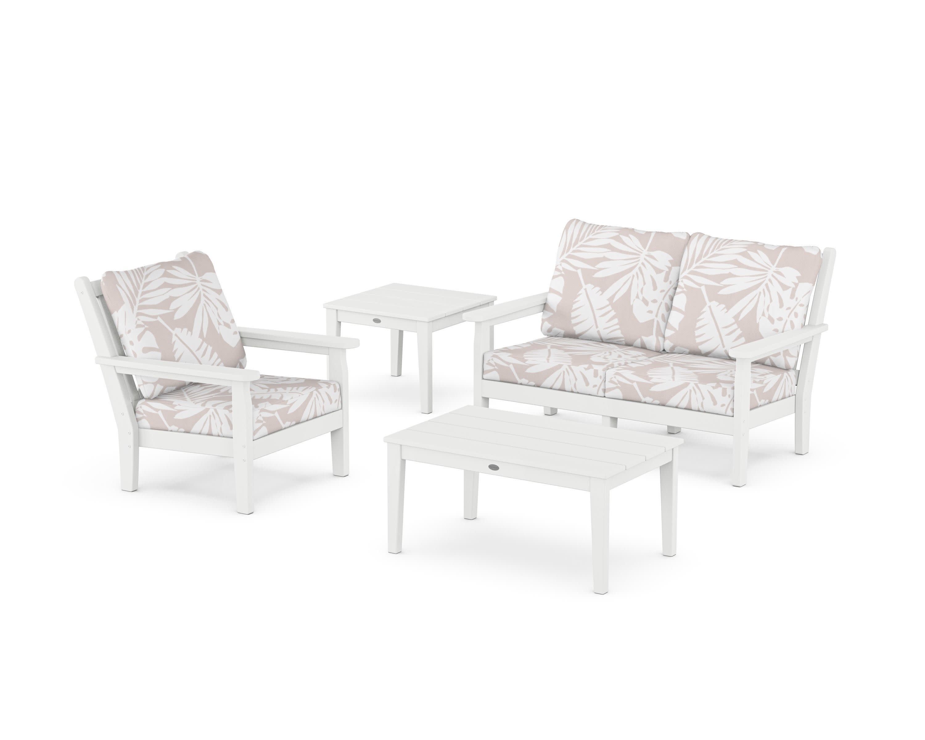 Chippendale 4-Piece Deep Seating Set in White / Leaf Dune Burlap