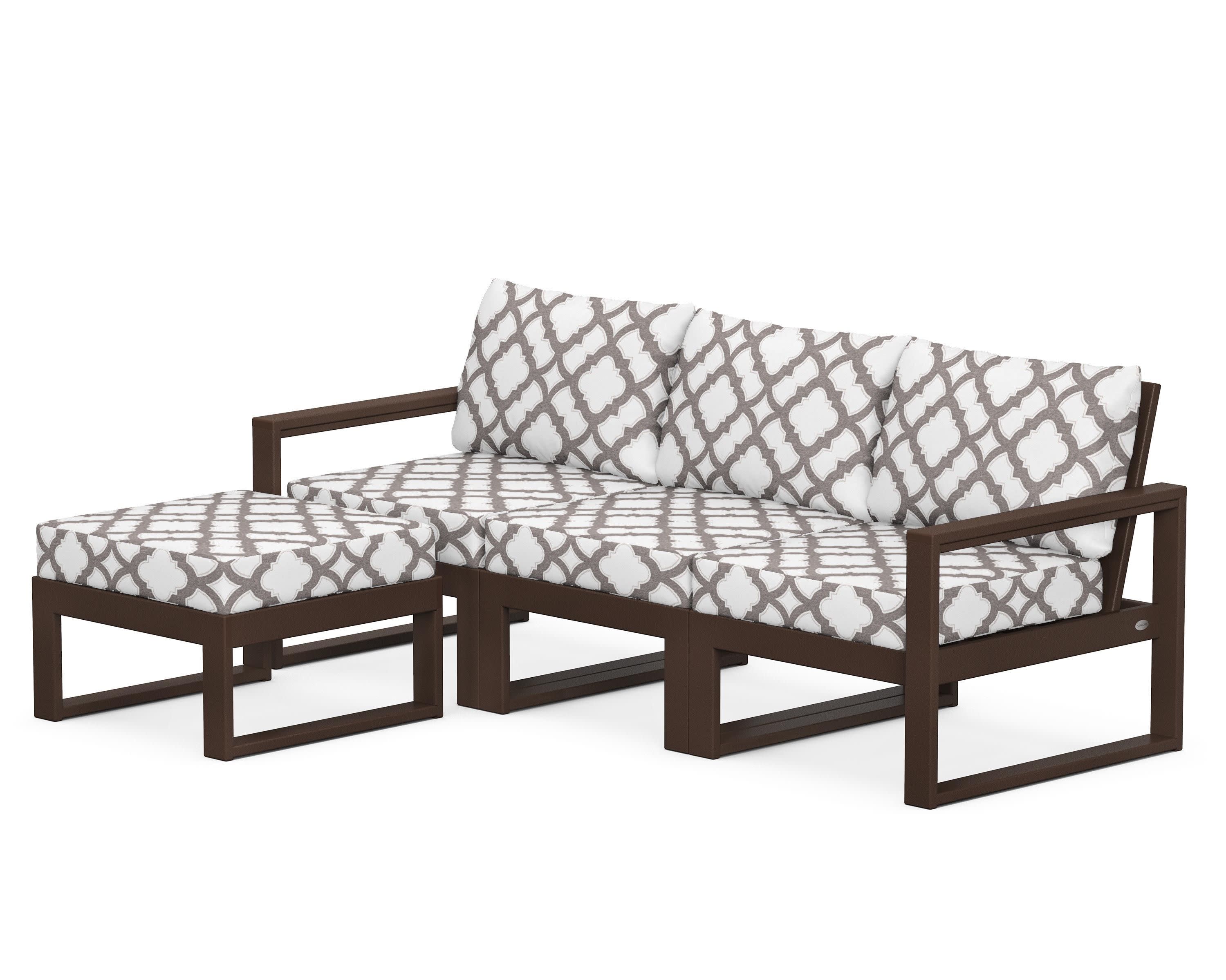 EDGE 4-Piece Modular Deep Seating Set with Ottoman in Mahogany / Trellis Grey Mist