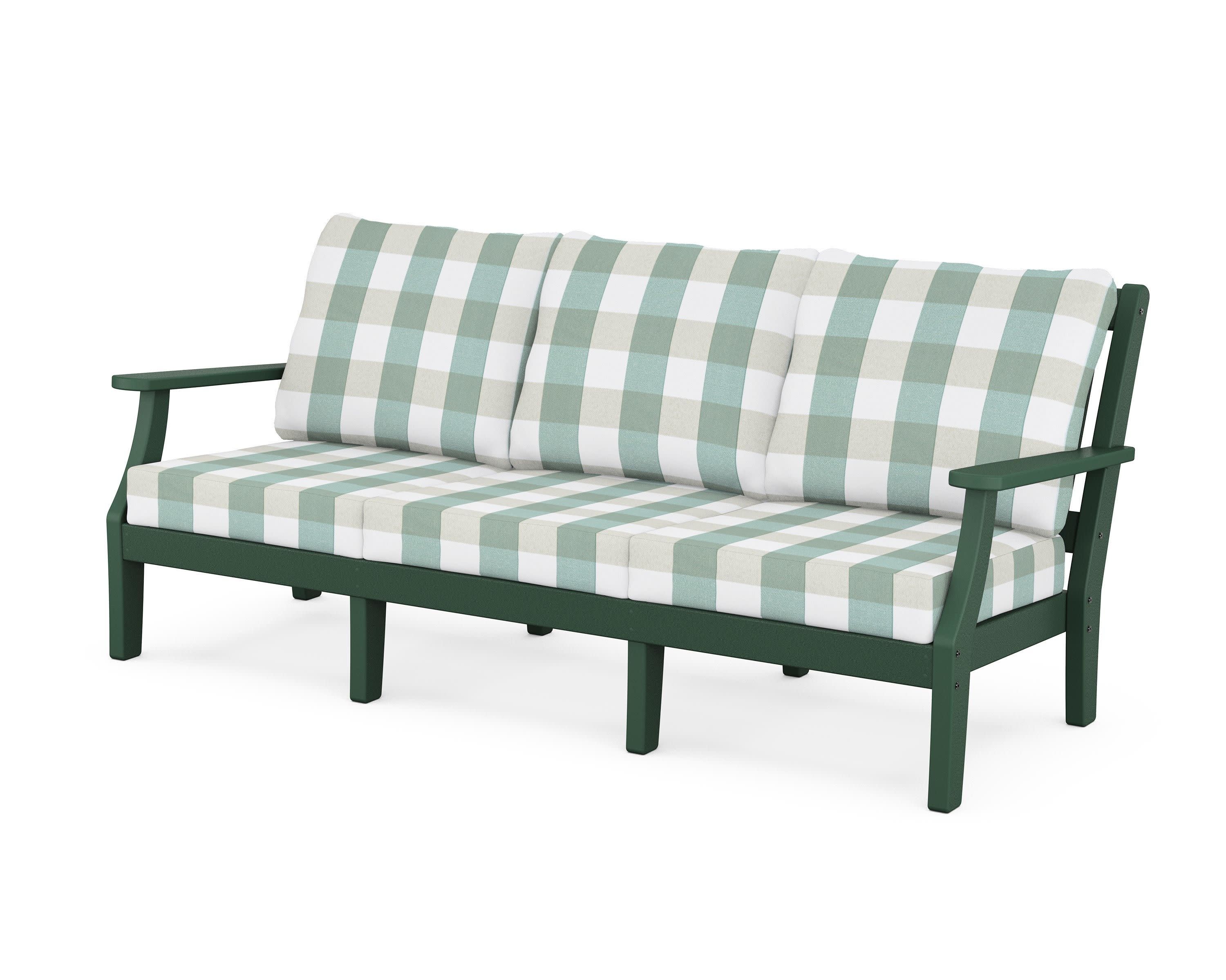 Chinoiserie Deep Seating Sofa in Green / Buffalo Plaid Glacier Spa