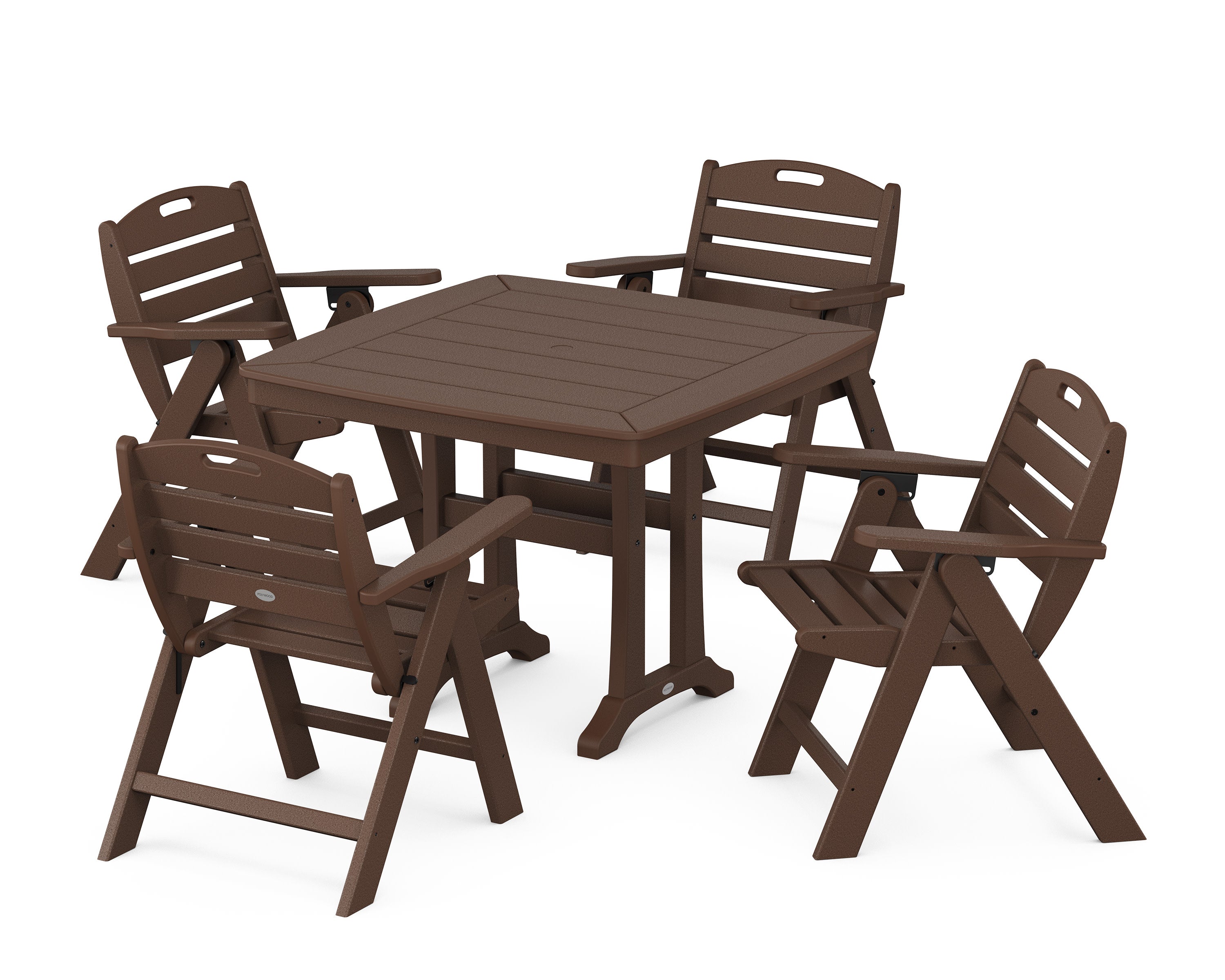 Nautical Folding Lowback Chair 5-Piece Dining Set with Trestle Legs in Mahogany