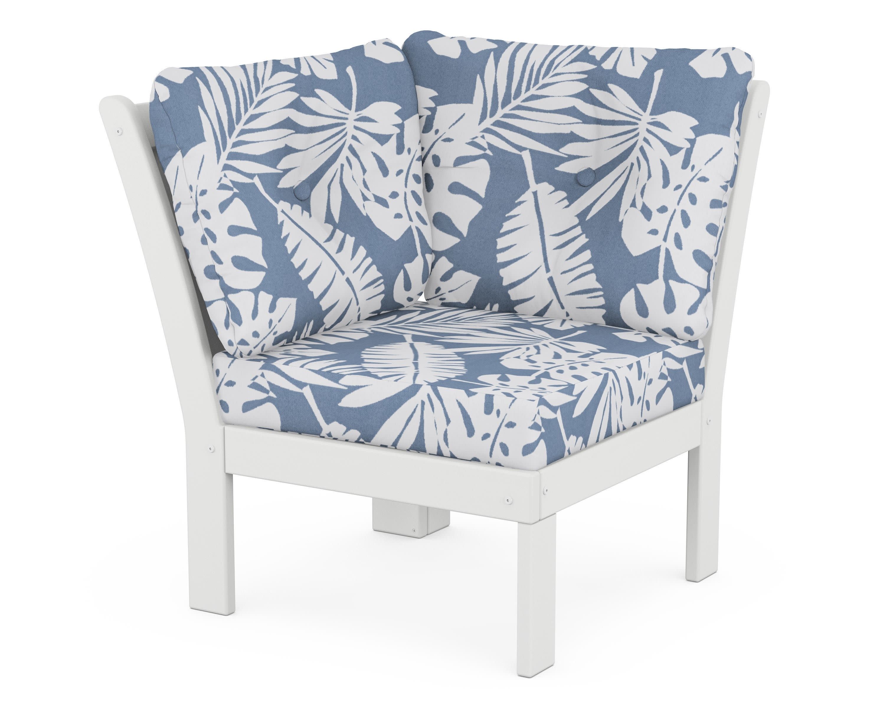 Vineyard Modular Corner Chair in White / Leaf Sky Blue