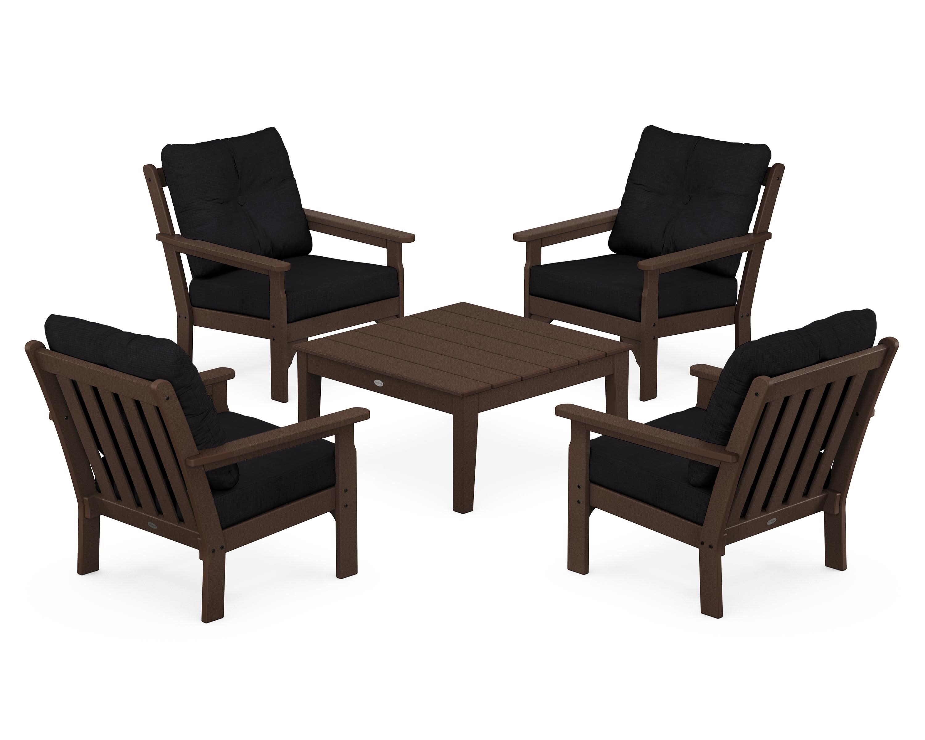 Vineyard 5-Piece Deep Seating Conversation Set in Mahogany / Midnight Linen