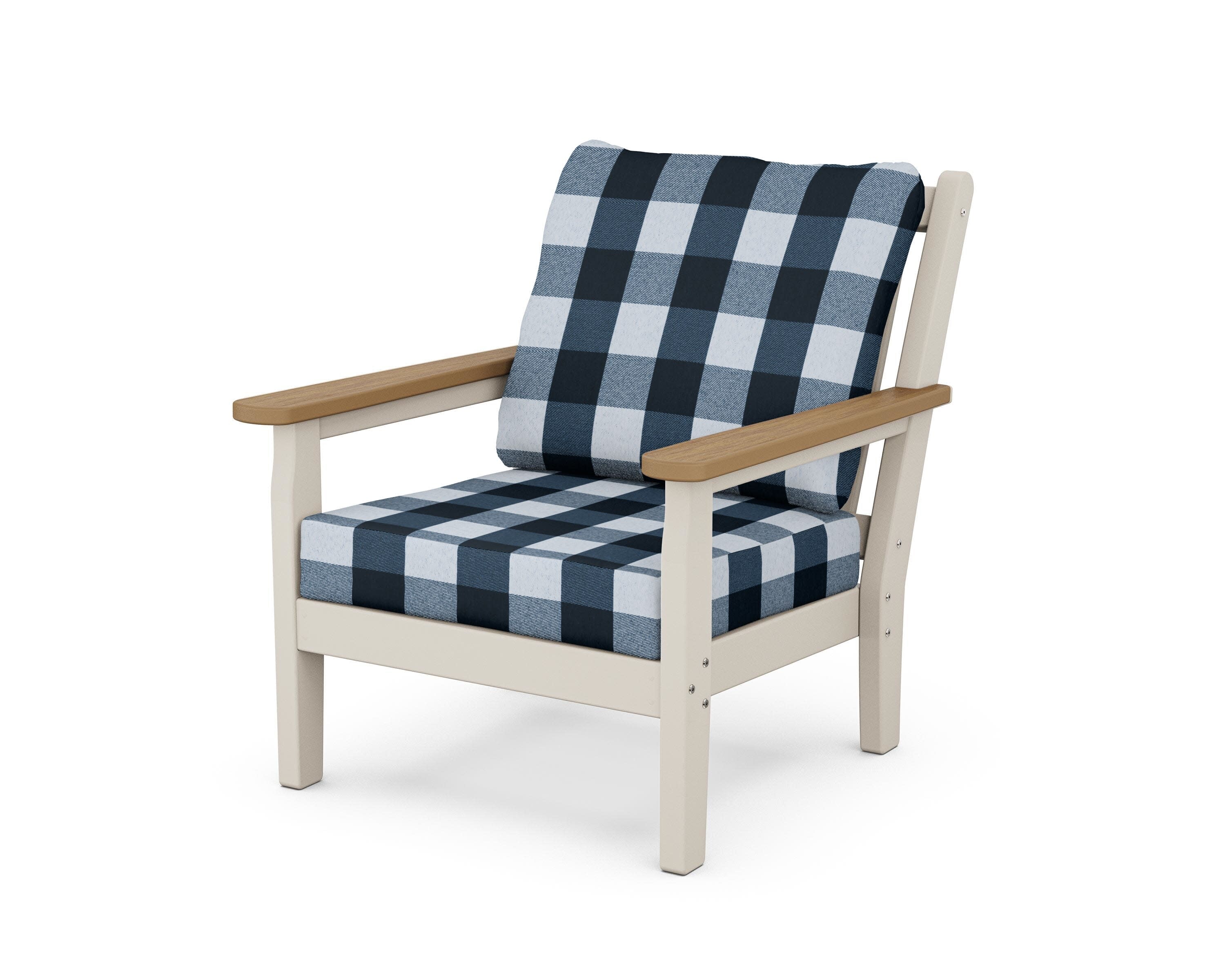 Chippendale Deep Seating Chair in Sand / Natural / Buffalo Plaid Marine Indigo