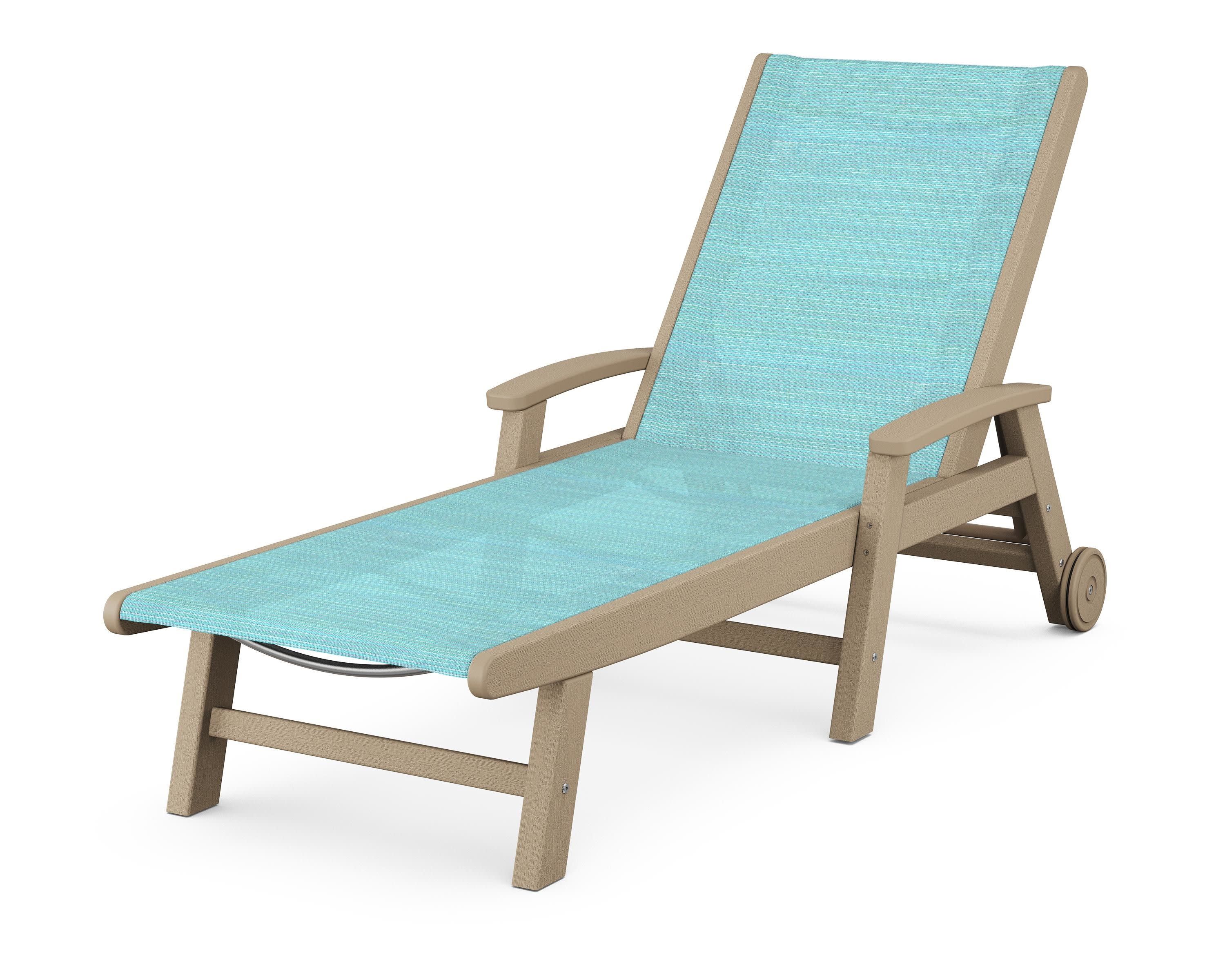 Coastal Chaise with Wheels in Vintage Sahara / Dupioni Aquamarine Sling