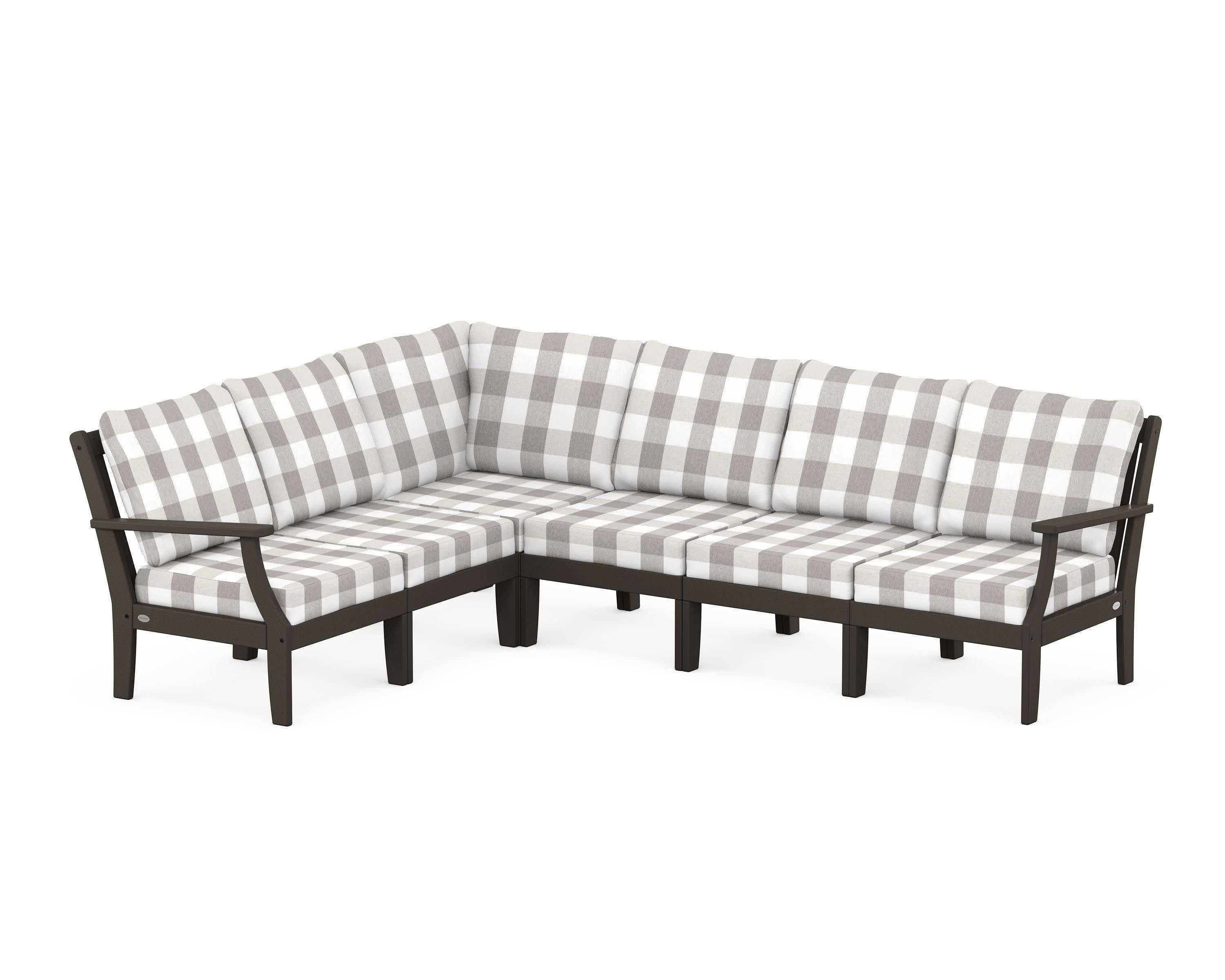 Braxton Modular 6-Piece Deep Seating Set in Vintage Coffee / Buffalo Plaid Grey Mist