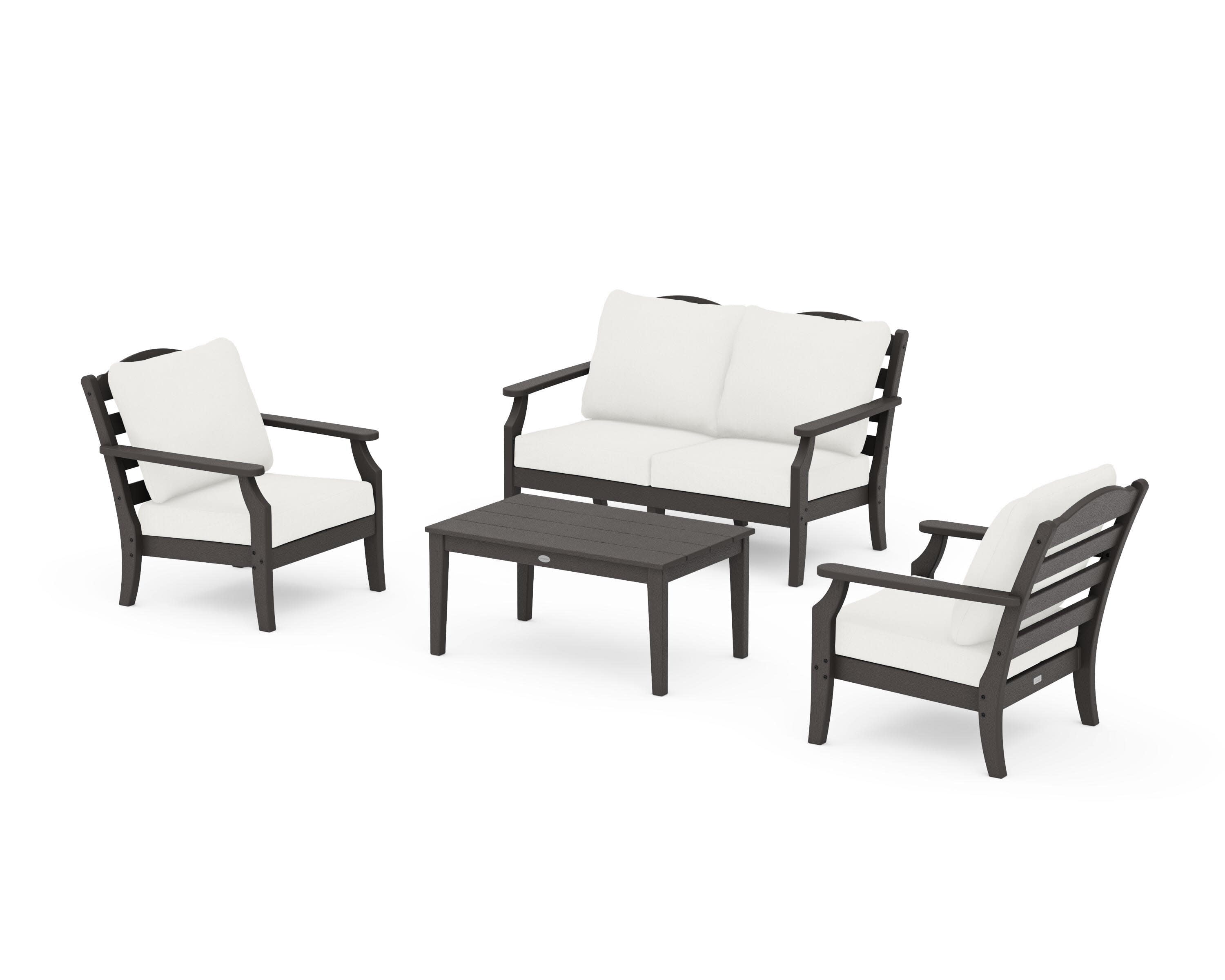 Savannah 4-Piece Deep Seating Set with Loveseat in Vintage Coffee / Natural Linen