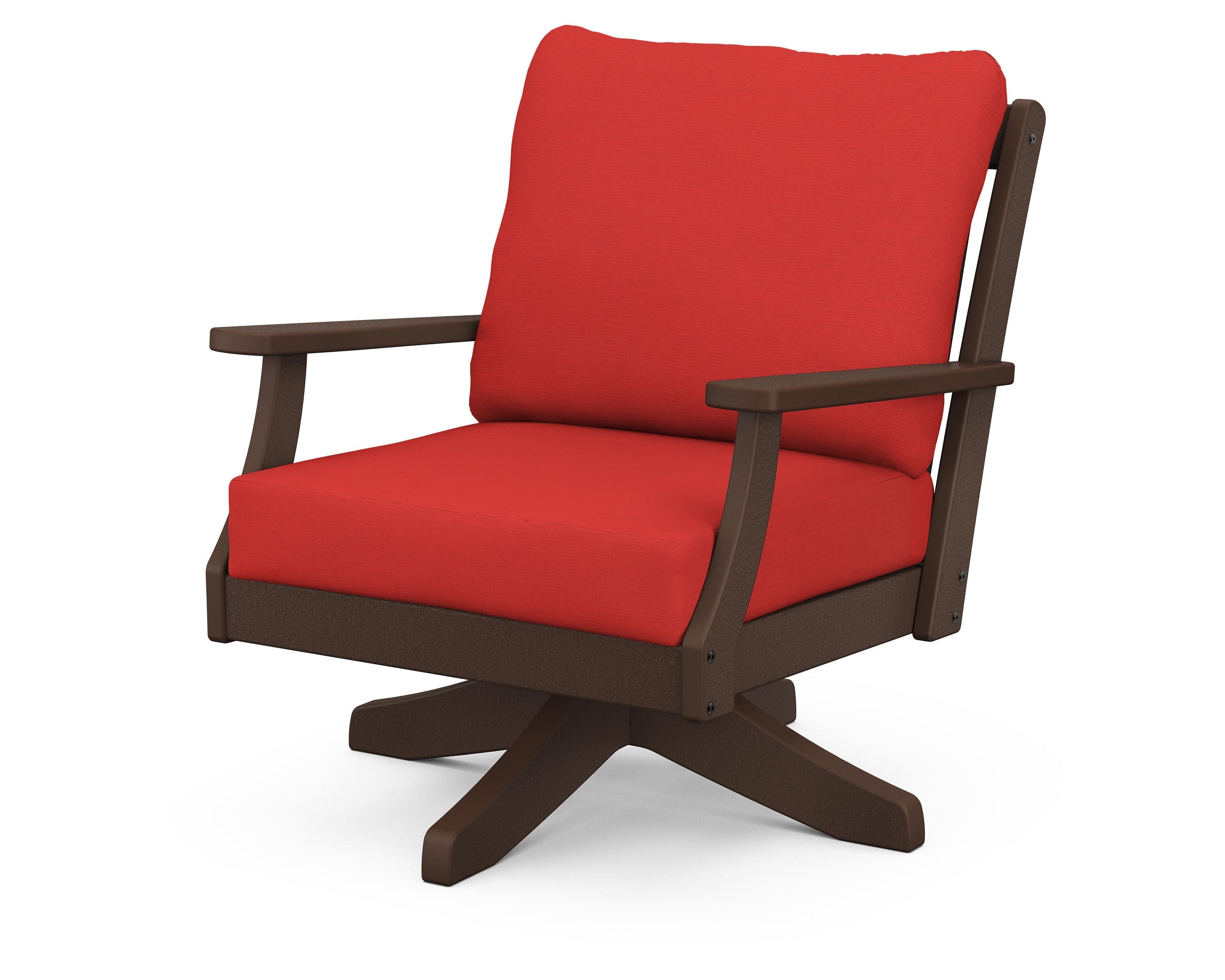 Braxton Deep Seating Swivel Chair in Mahogany / Crimson Linen