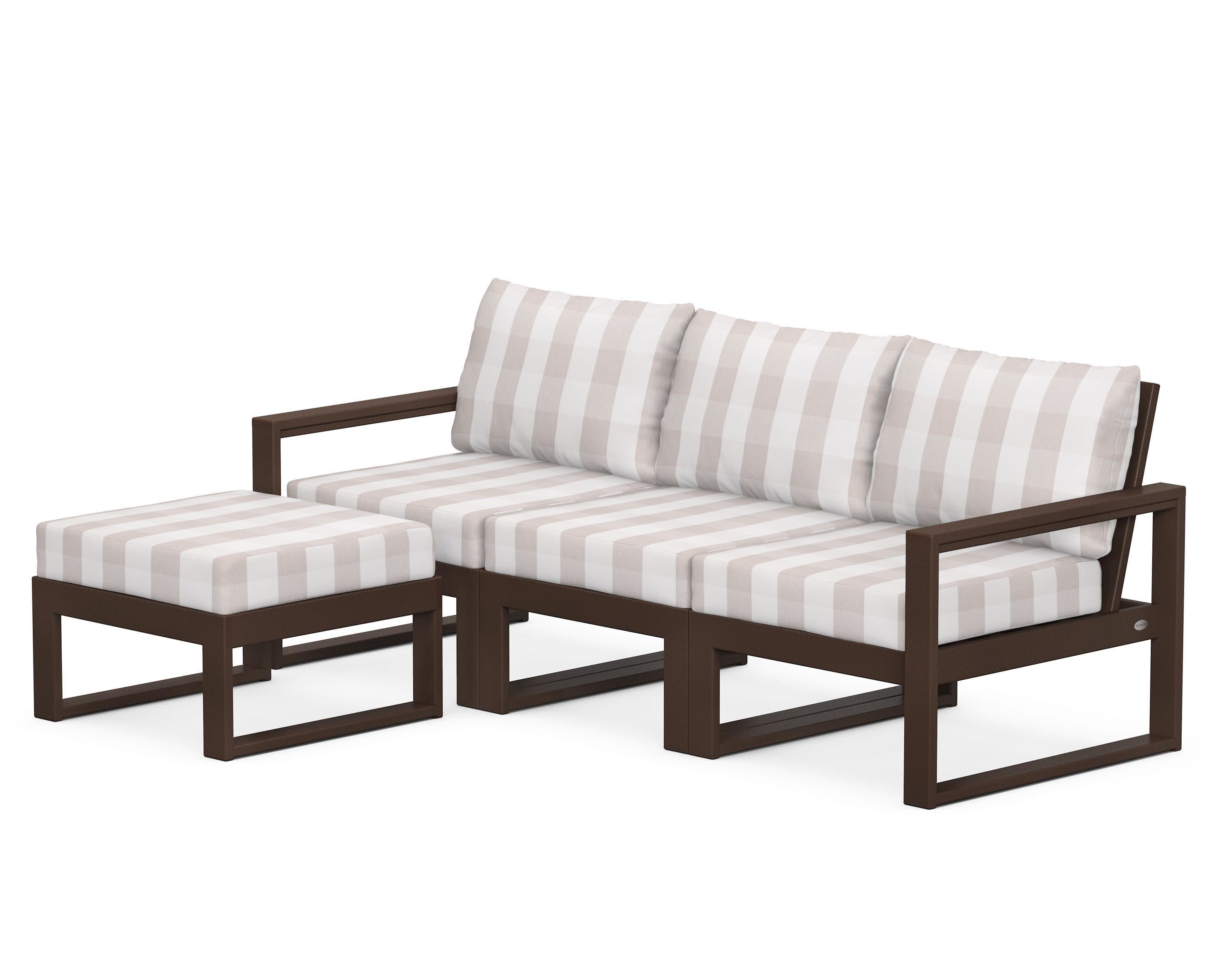 EDGE 4-Piece Modular Deep Seating Set with Ottoman in Mahogany / Buffalo Plaid Dune Burlap
