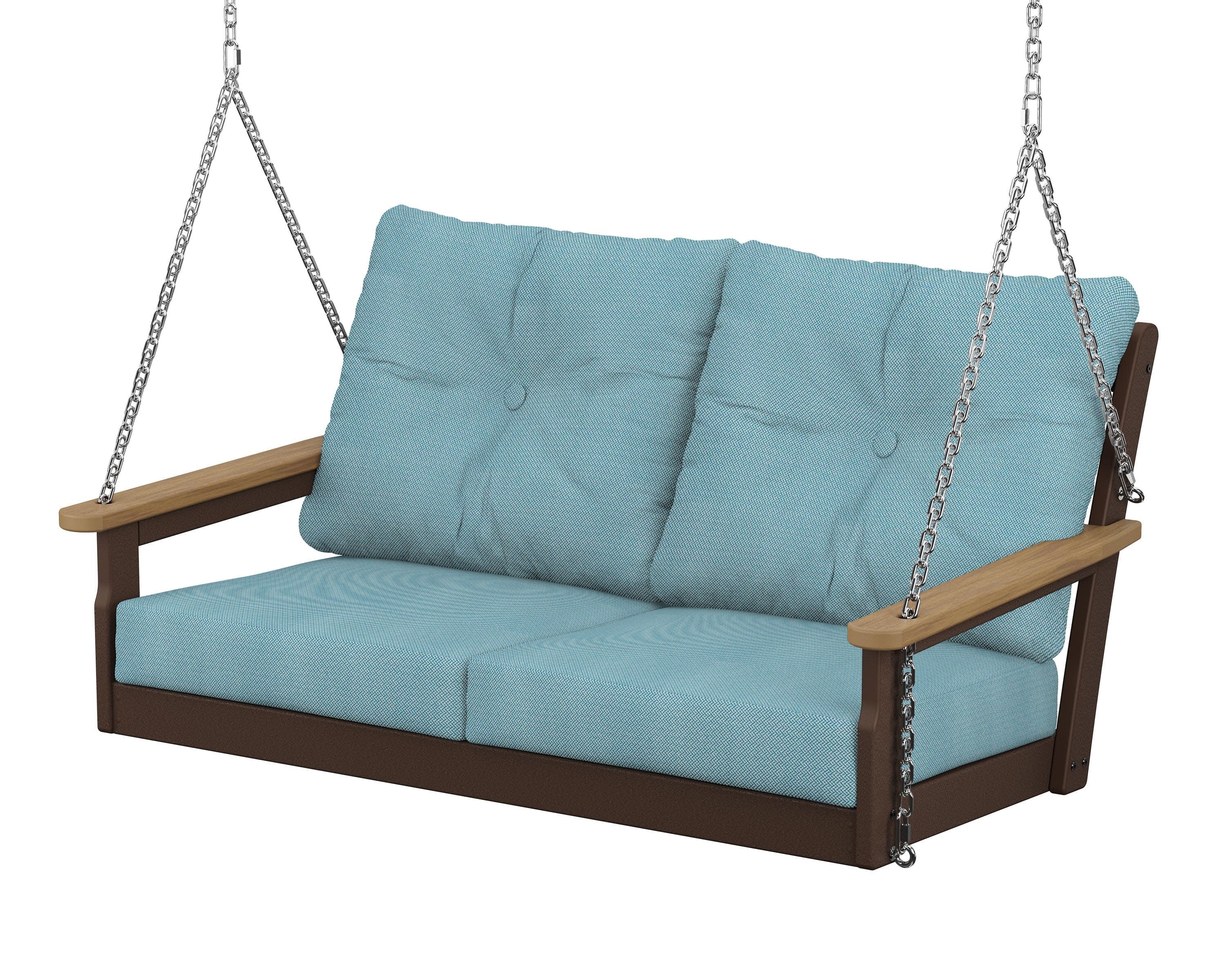 Vineyard Deep Seating Swing in Mahogany / Natural / Lattice Sky Blue