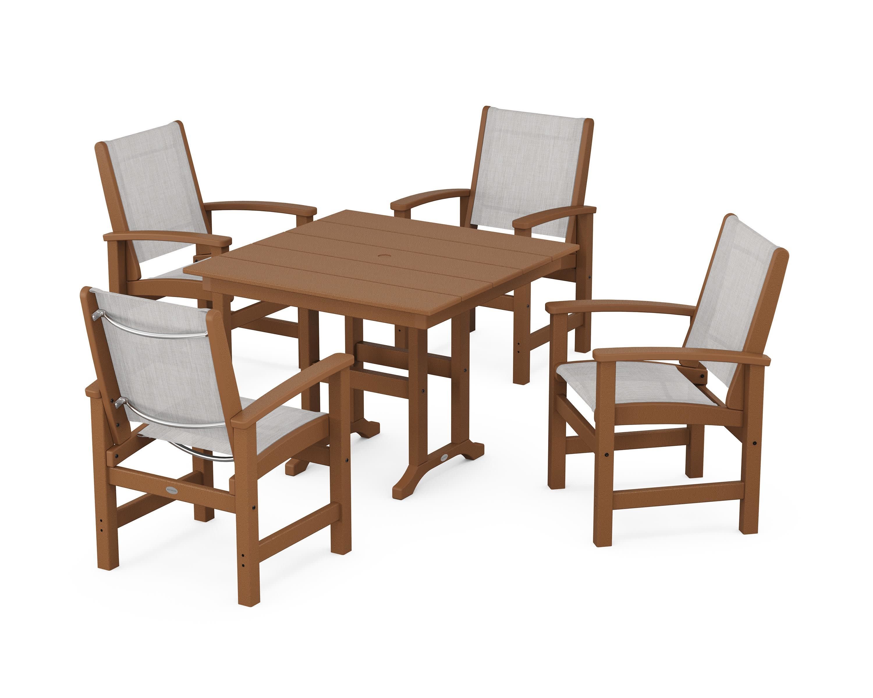 Coastal 5-Piece Farmhouse Dining Set in Teak / Parchment Sling