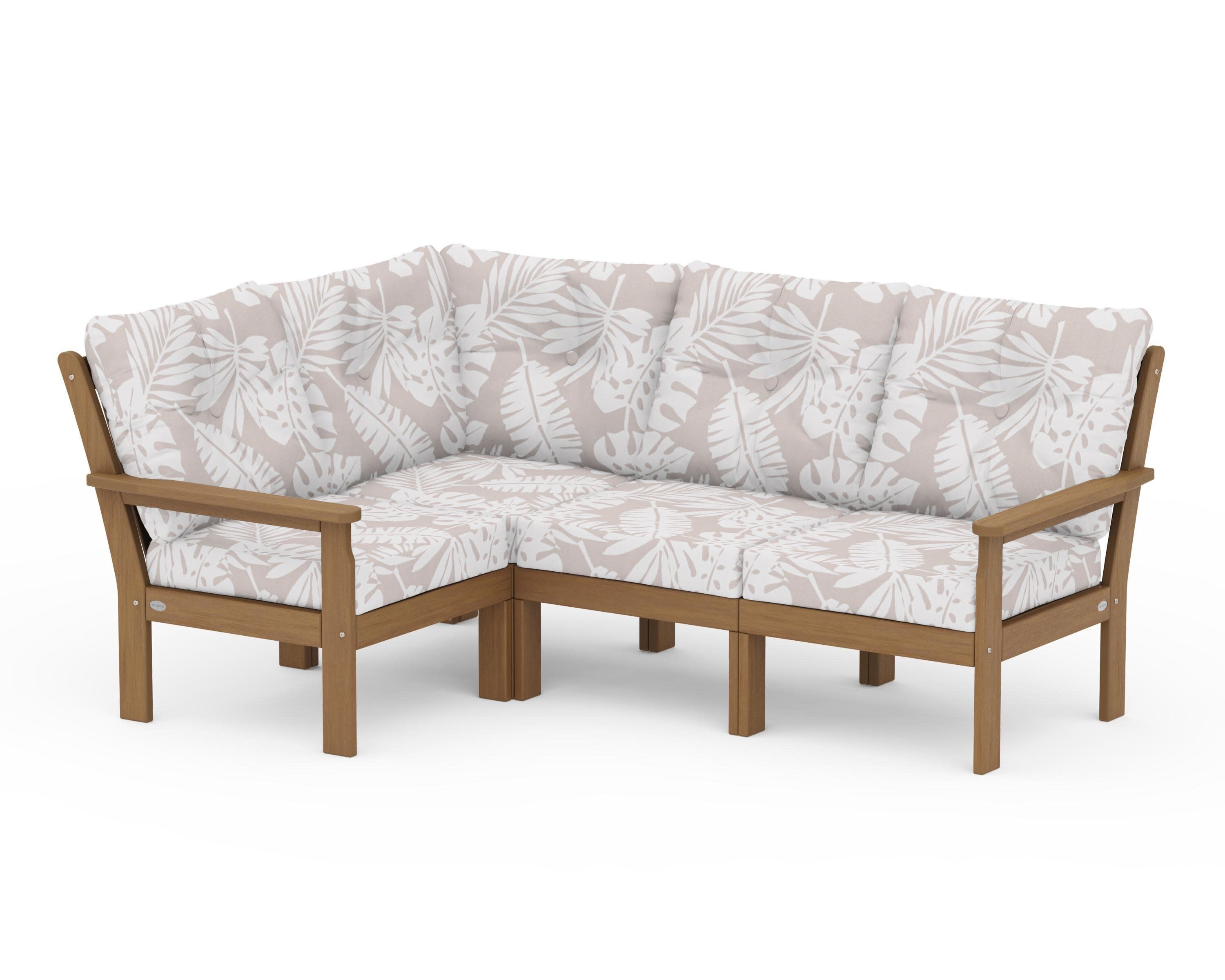 Vineyard 4-Piece Sectional in Natural / Leaf Dune Burlap