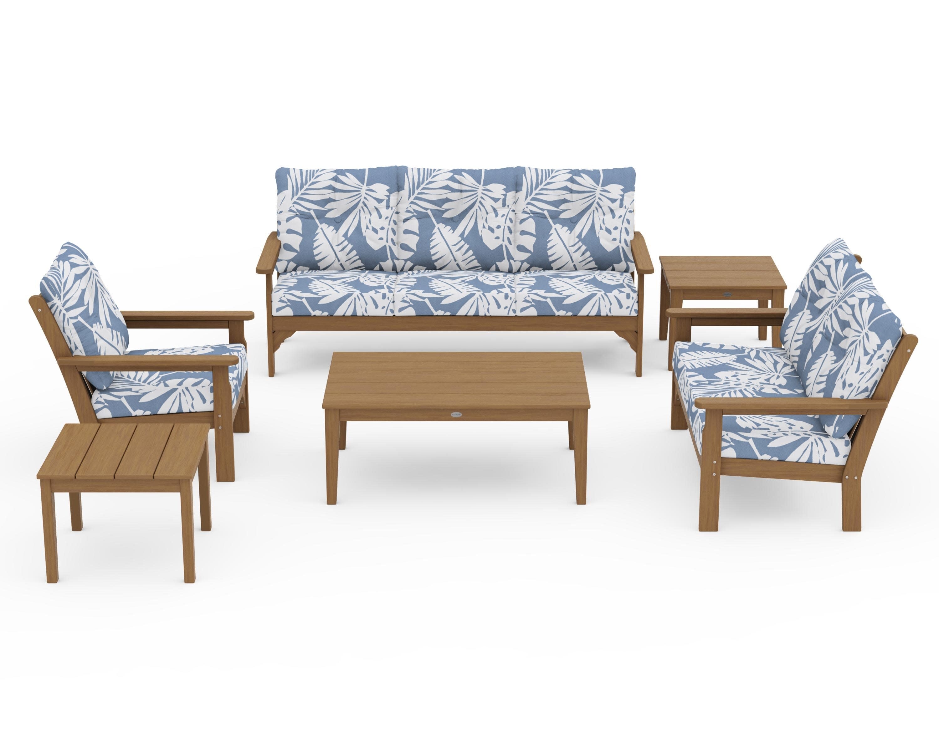 Vineyard 6-Piece Deep Seating Set in Natural / Leaf Sky Blue