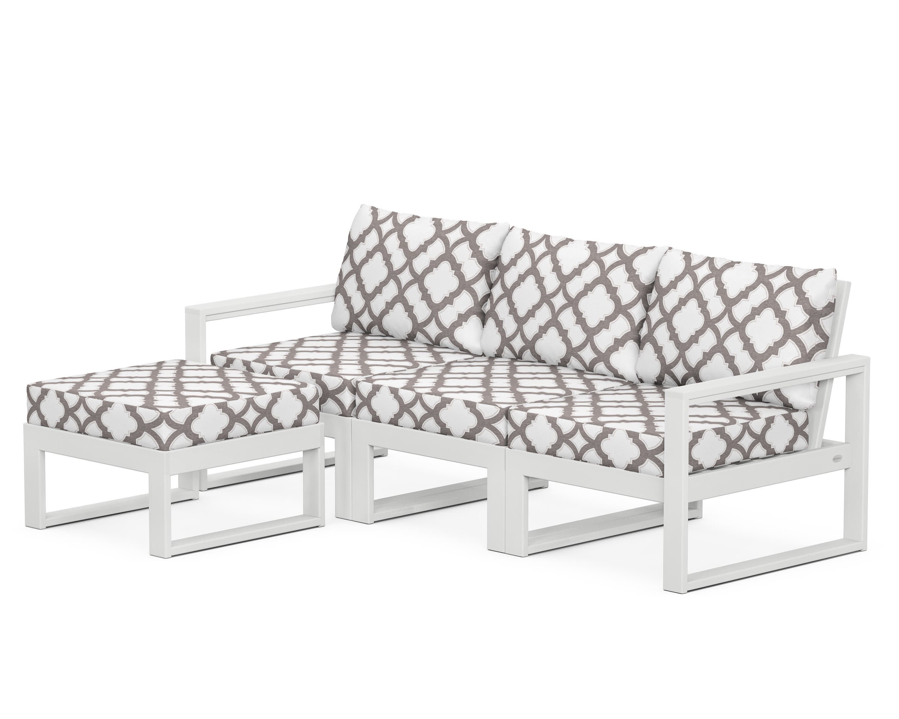 EDGE 4-Piece Modular Deep Seating Set with Ottoman in White / Trellis Grey Mist