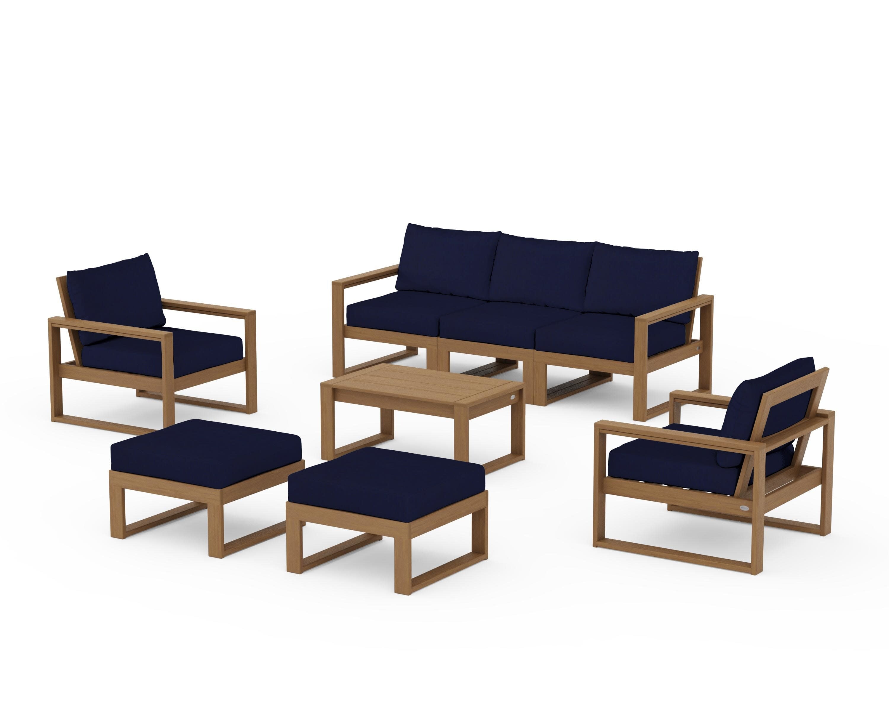 EDGE Sectional 8-Piece Lounge Sofa Set in Natural / Navy