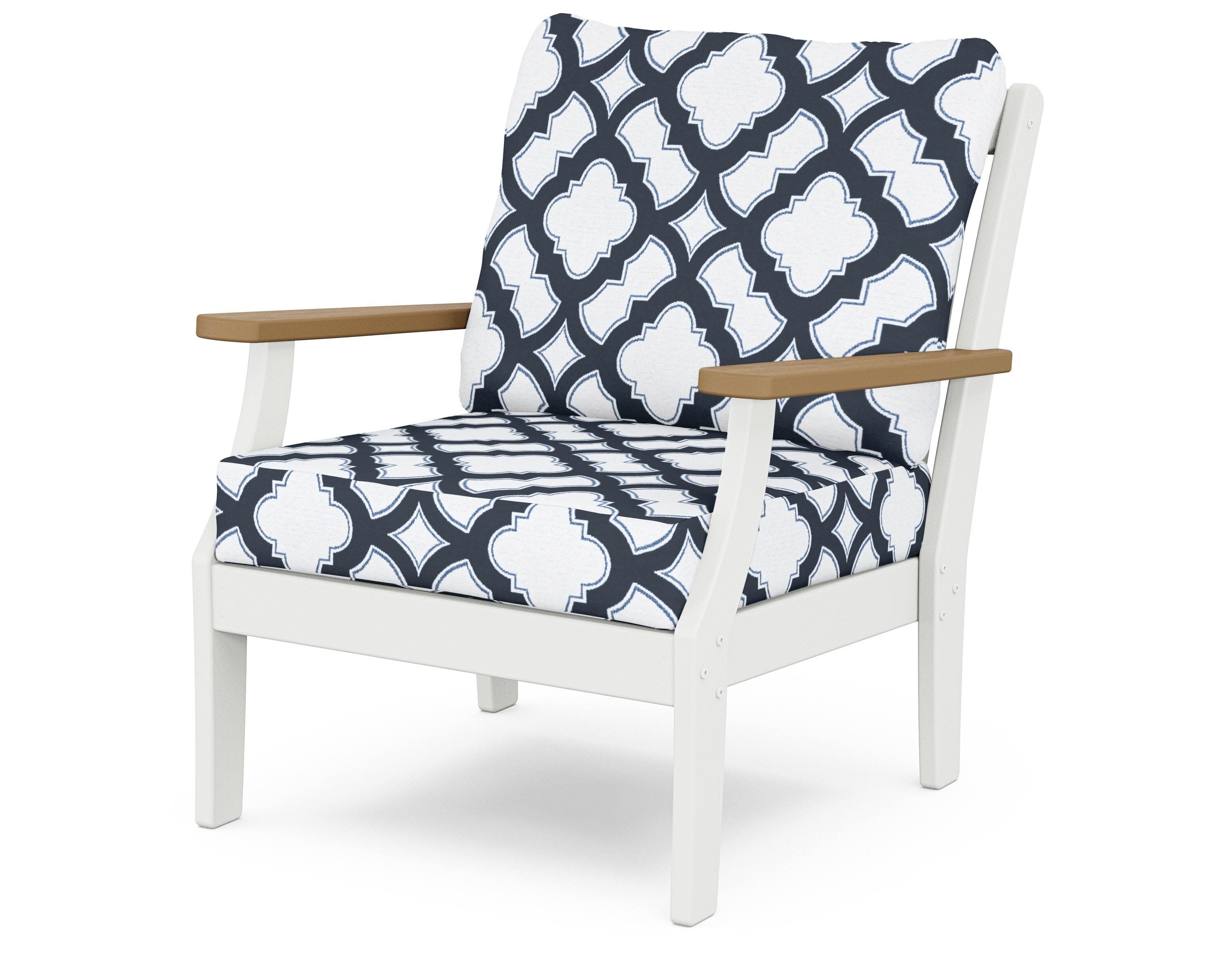 Braxton Deep Seating Chair in White / Natural / Trellis Marine Indigo