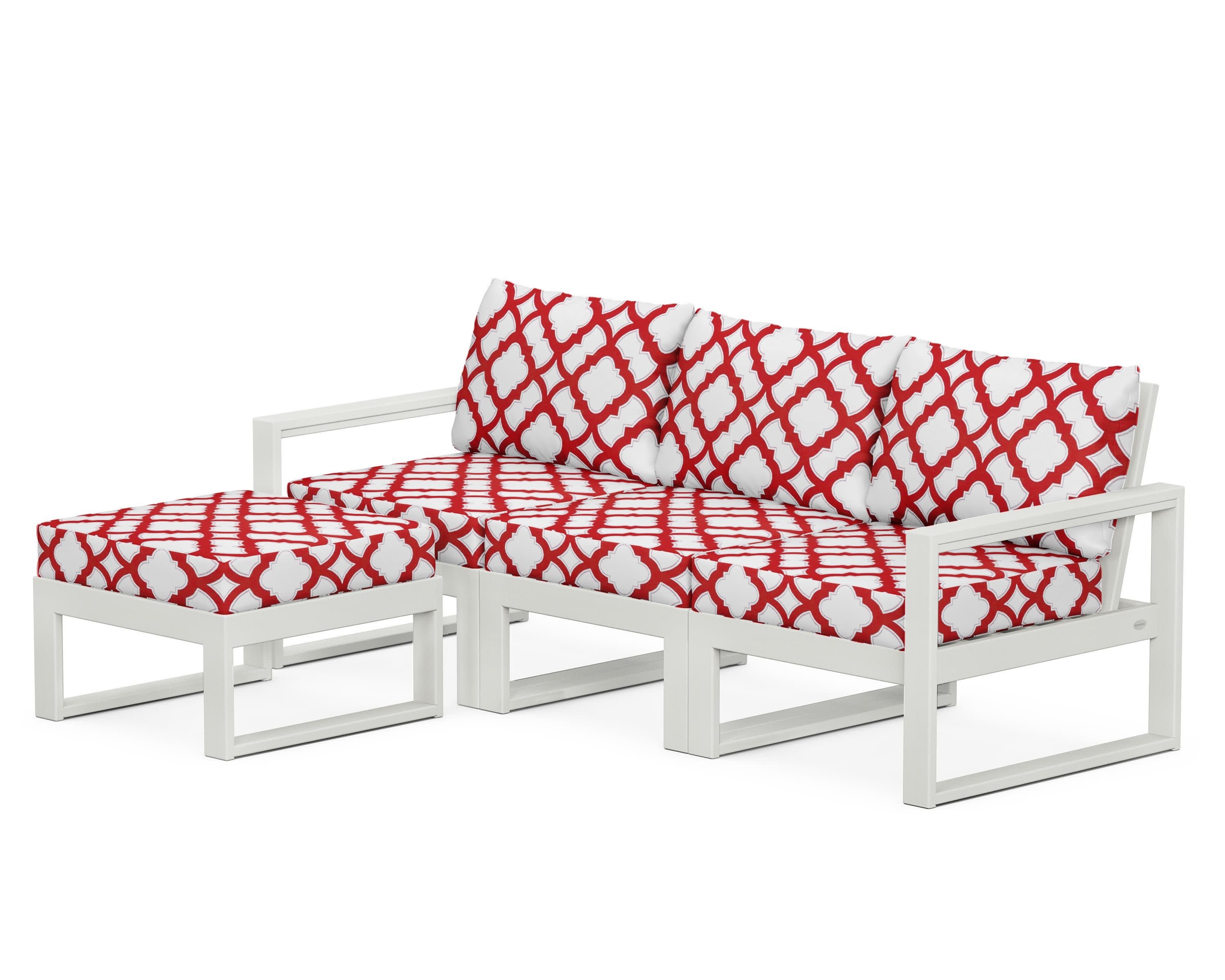 EDGE 4-Piece Modular Deep Seating Set with Ottoman in Vintage White / Trellis Crimson