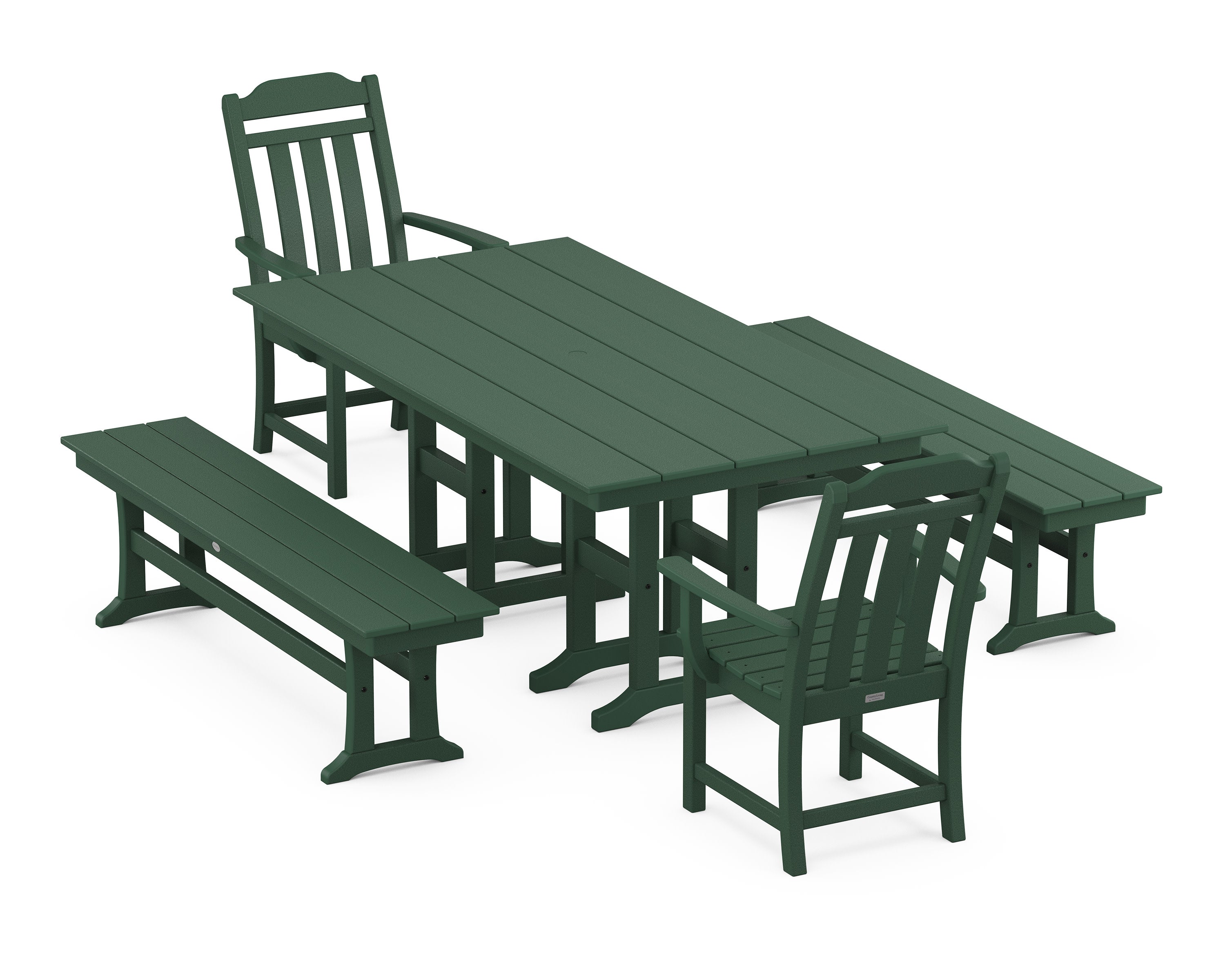 Cottage 5-Piece Farmhouse Dining Set with Benches in Green