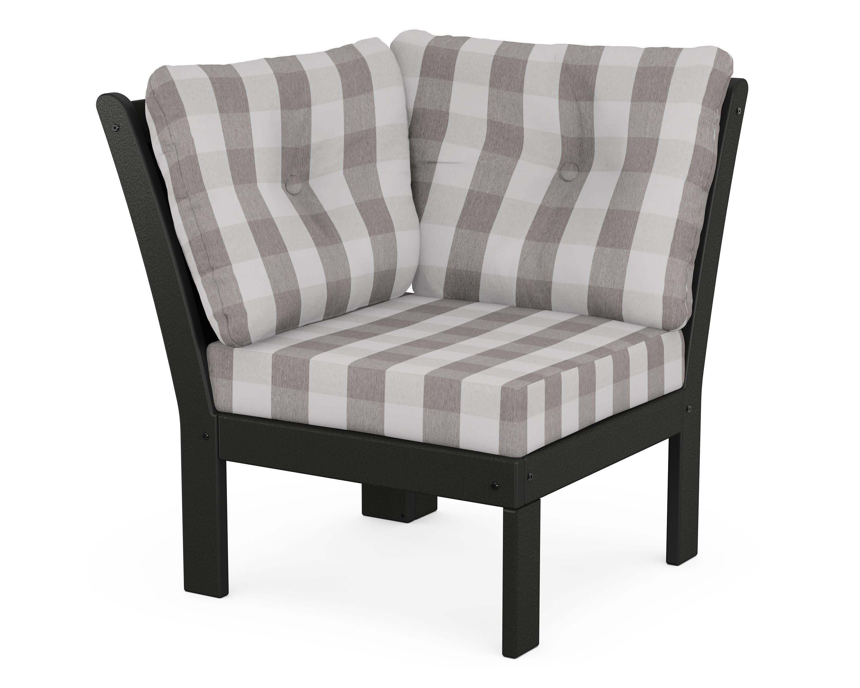Vineyard Modular Corner Chair in Black / Buffalo Plaid Grey Mist