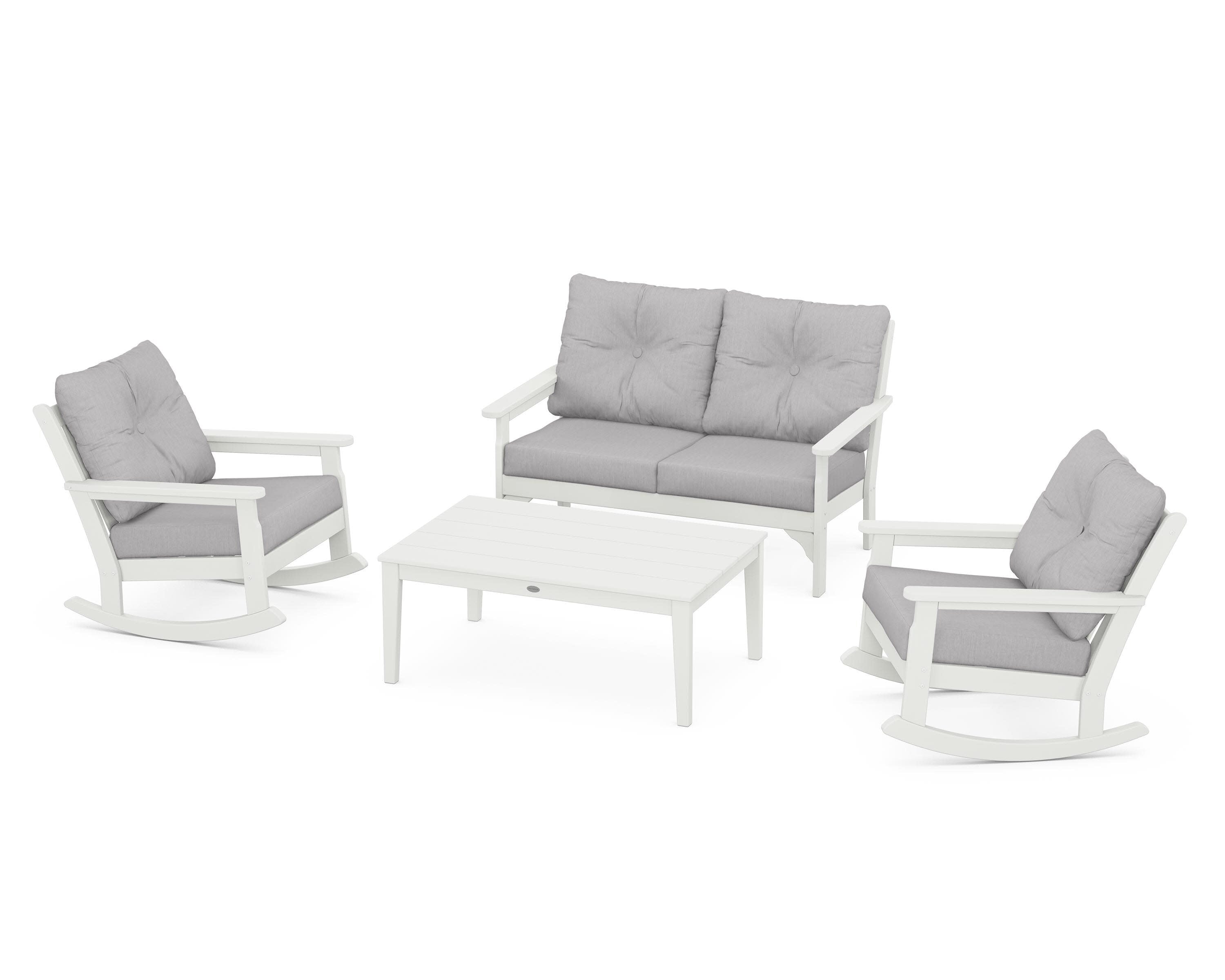 Vineyard 4-Piece Deep Seating Rocking Chair Set in Vintage White / Granite