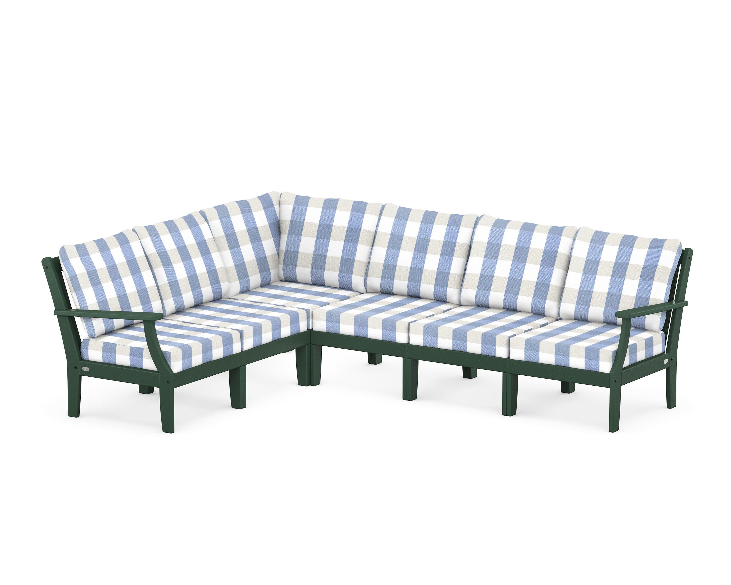 Braxton Modular 6-Piece Deep Seating Set in Green / Buffalo Plaid Sky Blue