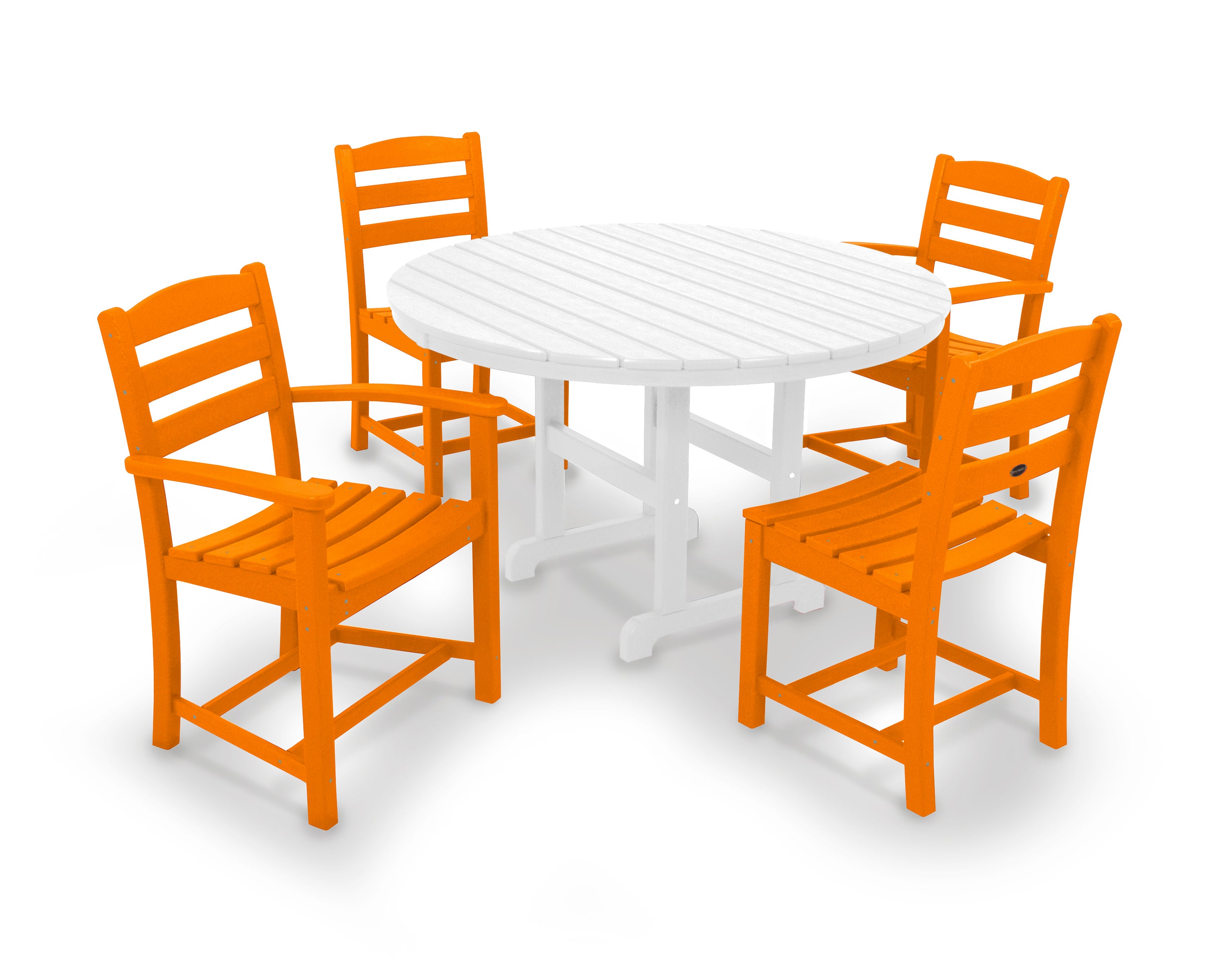 La Casa Caf 5-Piece Round Farmhouse Dining Set in Tangerine / White