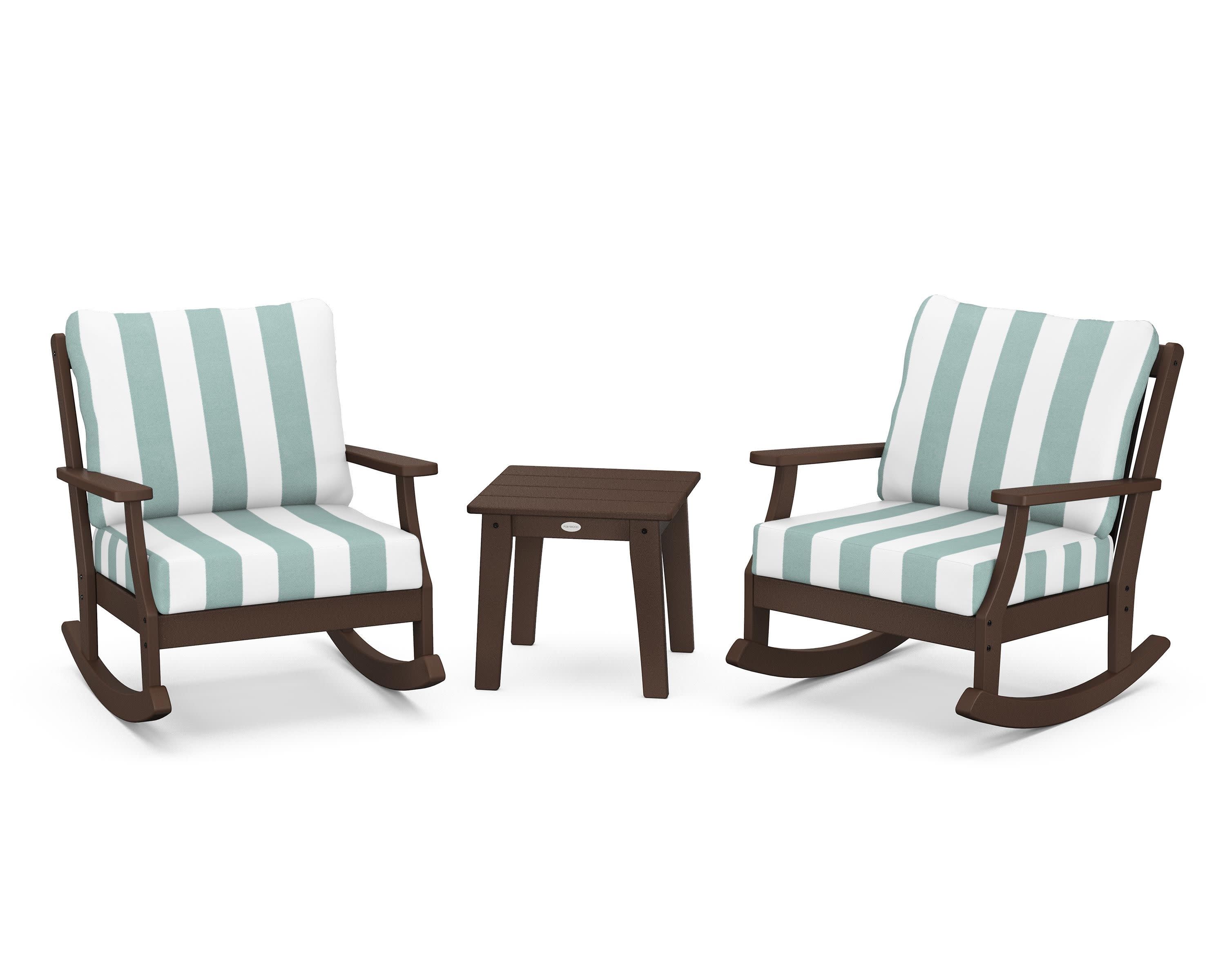 Braxton 3-Piece Deep Seating Rocker Set in Mahogany / Cabana Stripe Glacier Spa