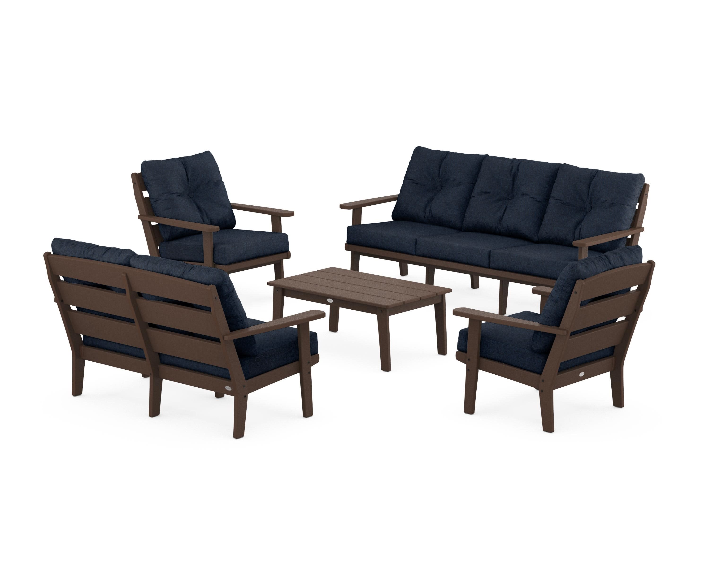 Lakeside 5-Piece Lounge Sofa Set in Mahogany / Marine Indigo