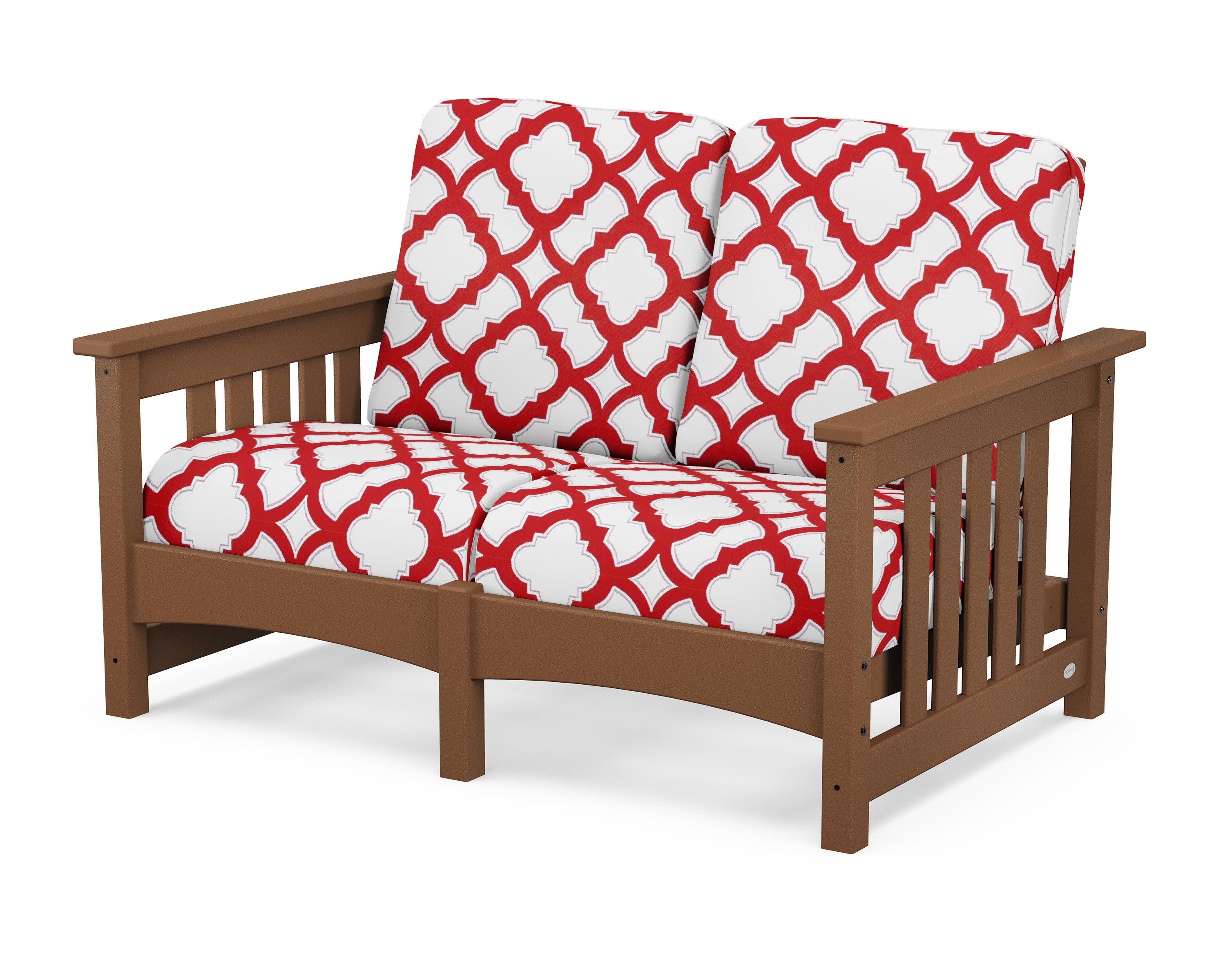 Club Mission Loveseat in Teak / Trellis Crimson