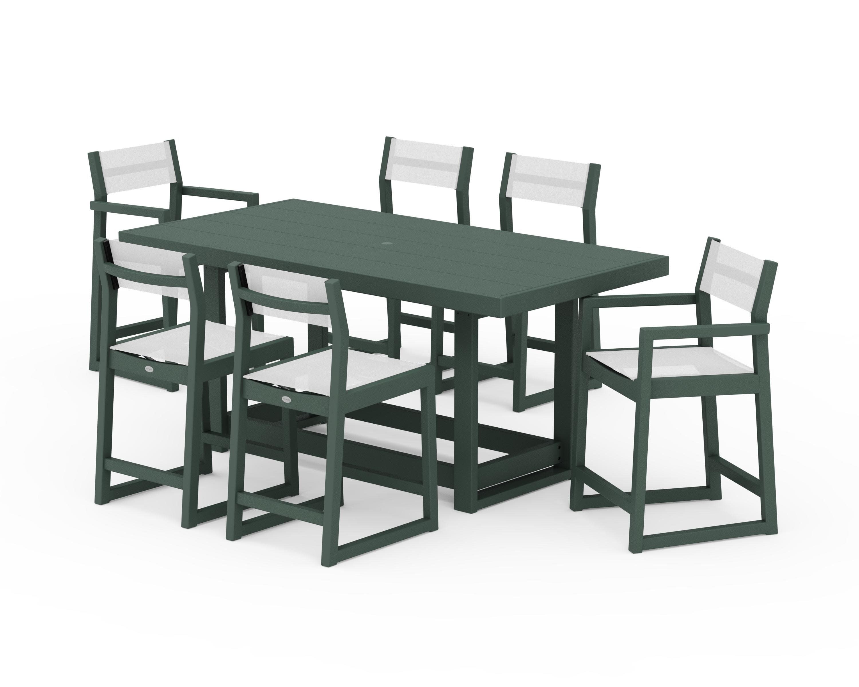 EDGE Sling 7-Piece Counter Table Set in Green / White Sling