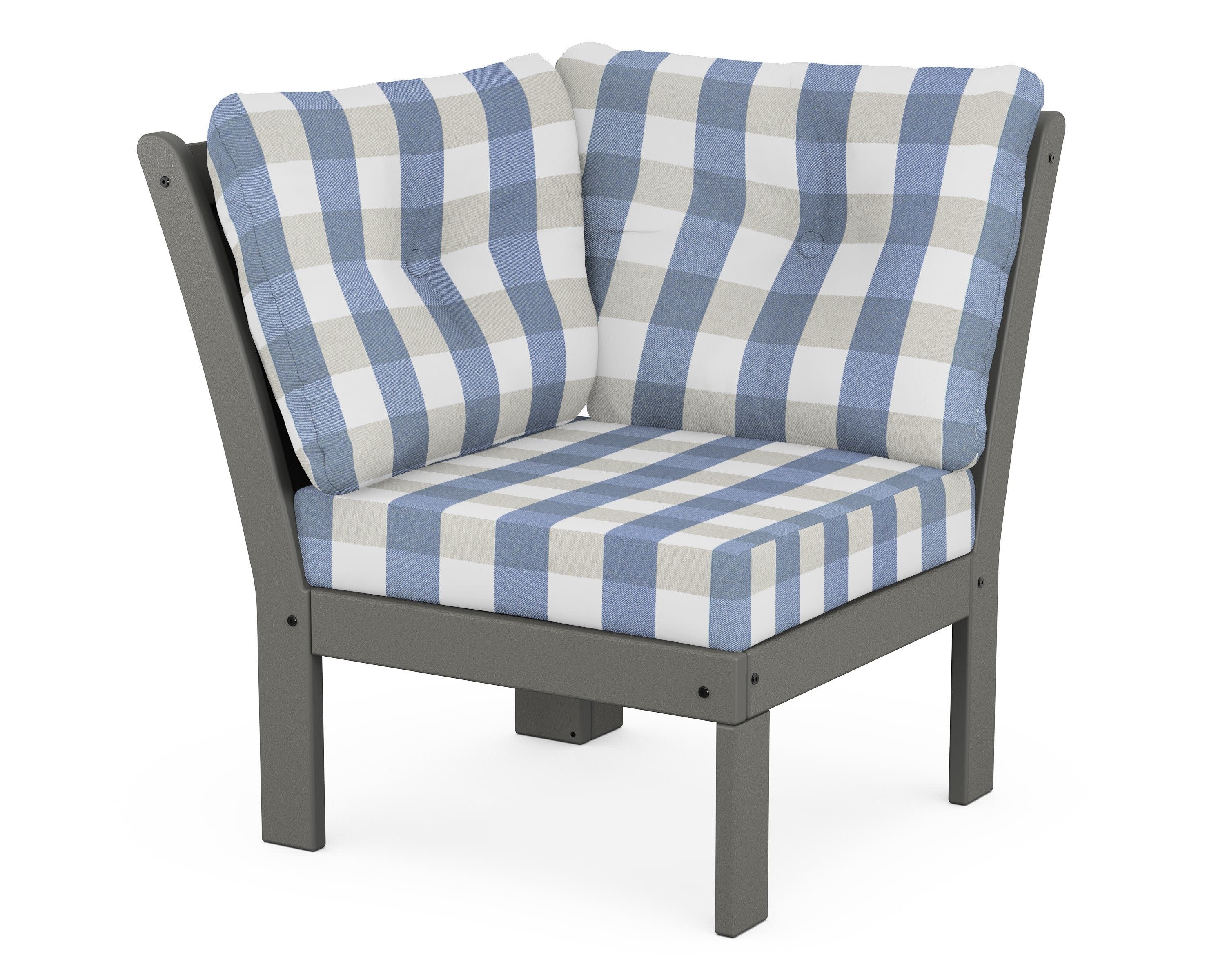 Vineyard Modular Corner Chair in Slate Grey / Buffalo Plaid Sky Blue
