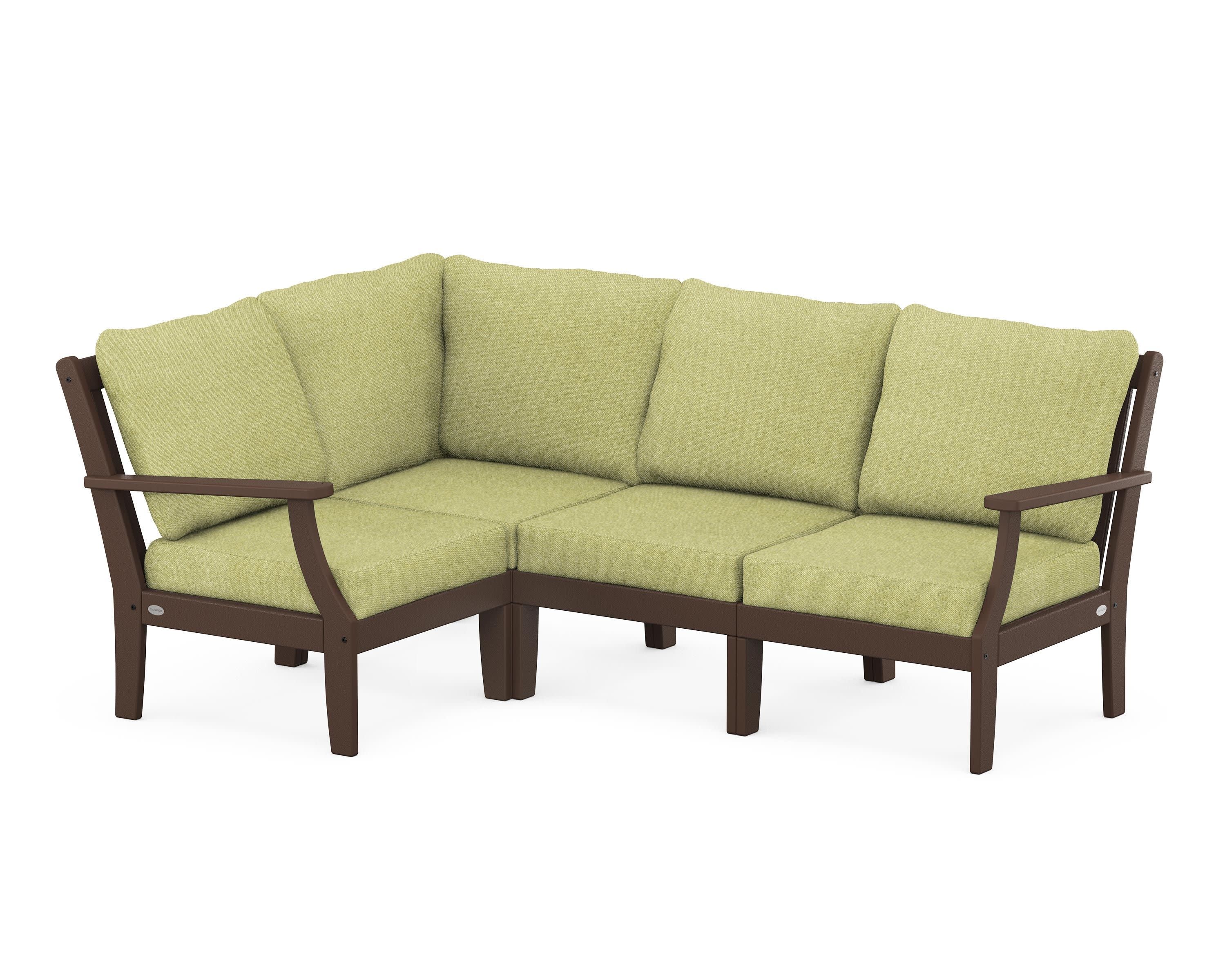 Braxton Modular 4-Piece Deep Seating Set in Mahogany / Chartreuse Boucle