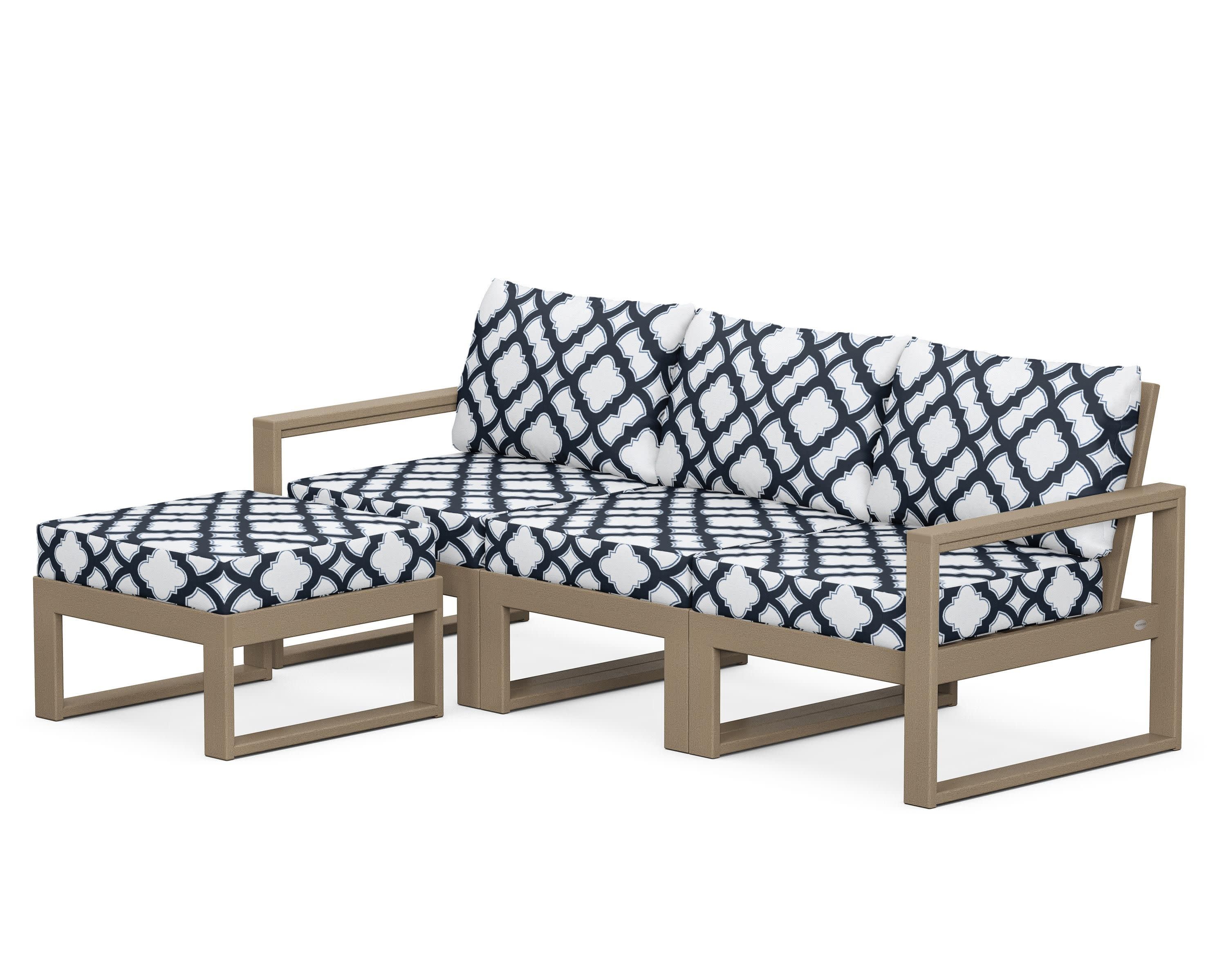 EDGE 4-Piece Modular Deep Seating Set with Ottoman in Vintage Sahara / Trellis Marine Indigo